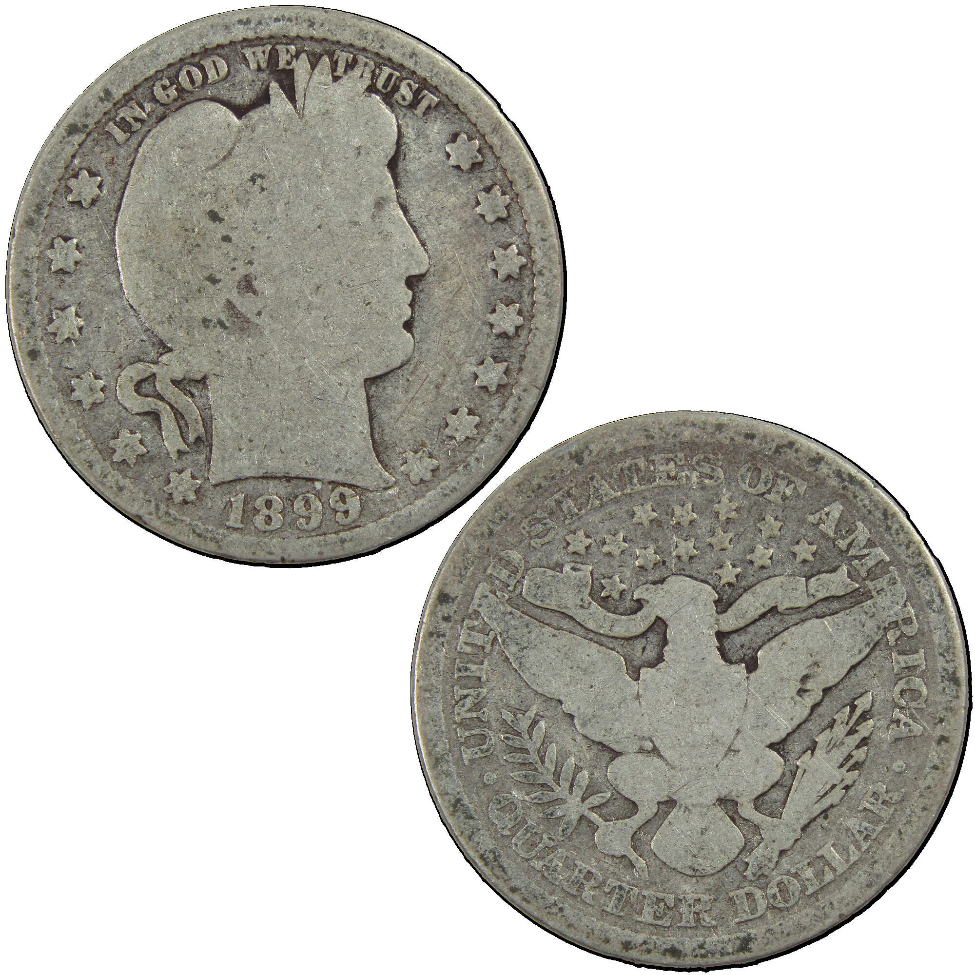 1899 Barber Quarter G Good Silver 25c Coin SKU:I12720