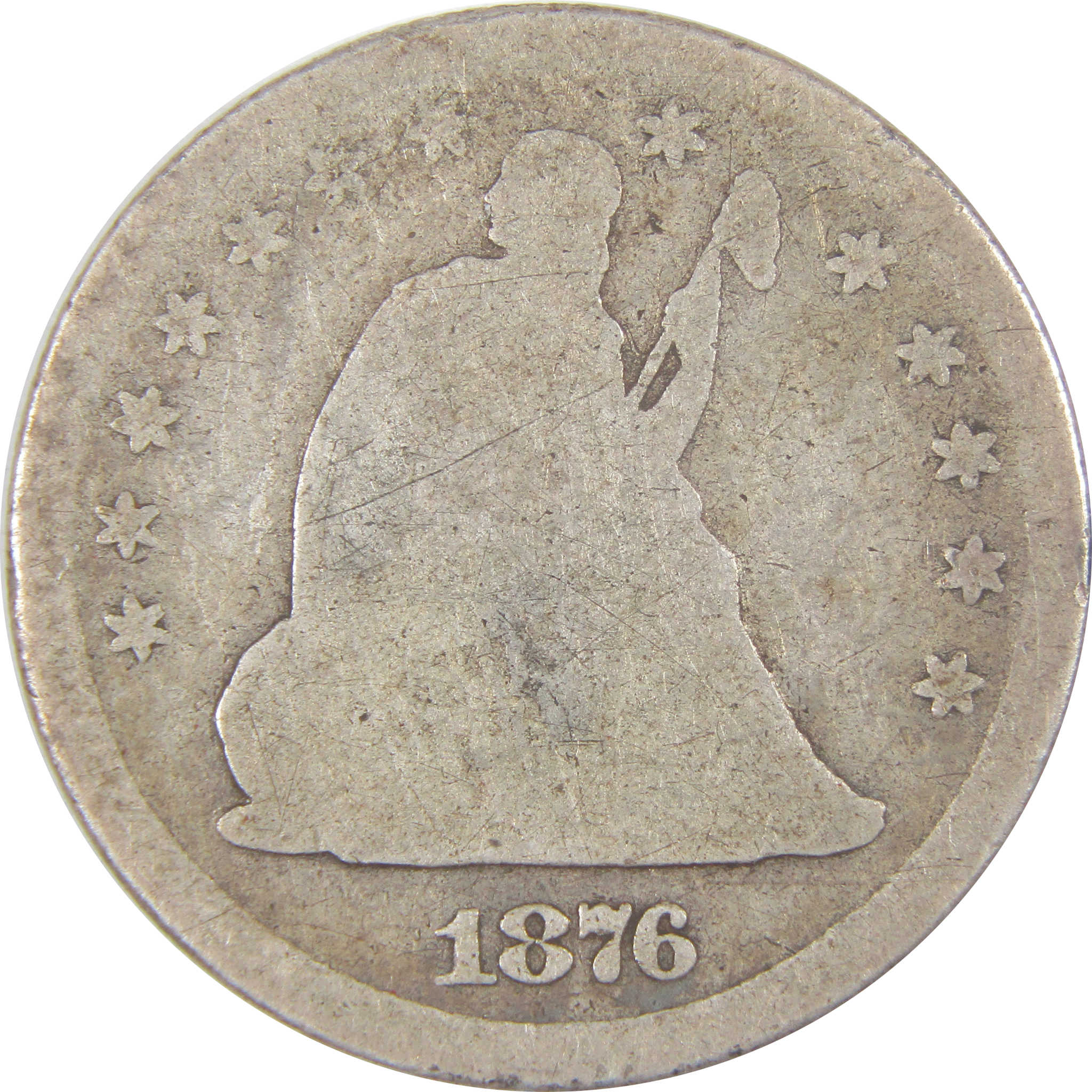 1876 Seated Liberty Quarter AG About Good Silver 25c Coin SKU:I16775