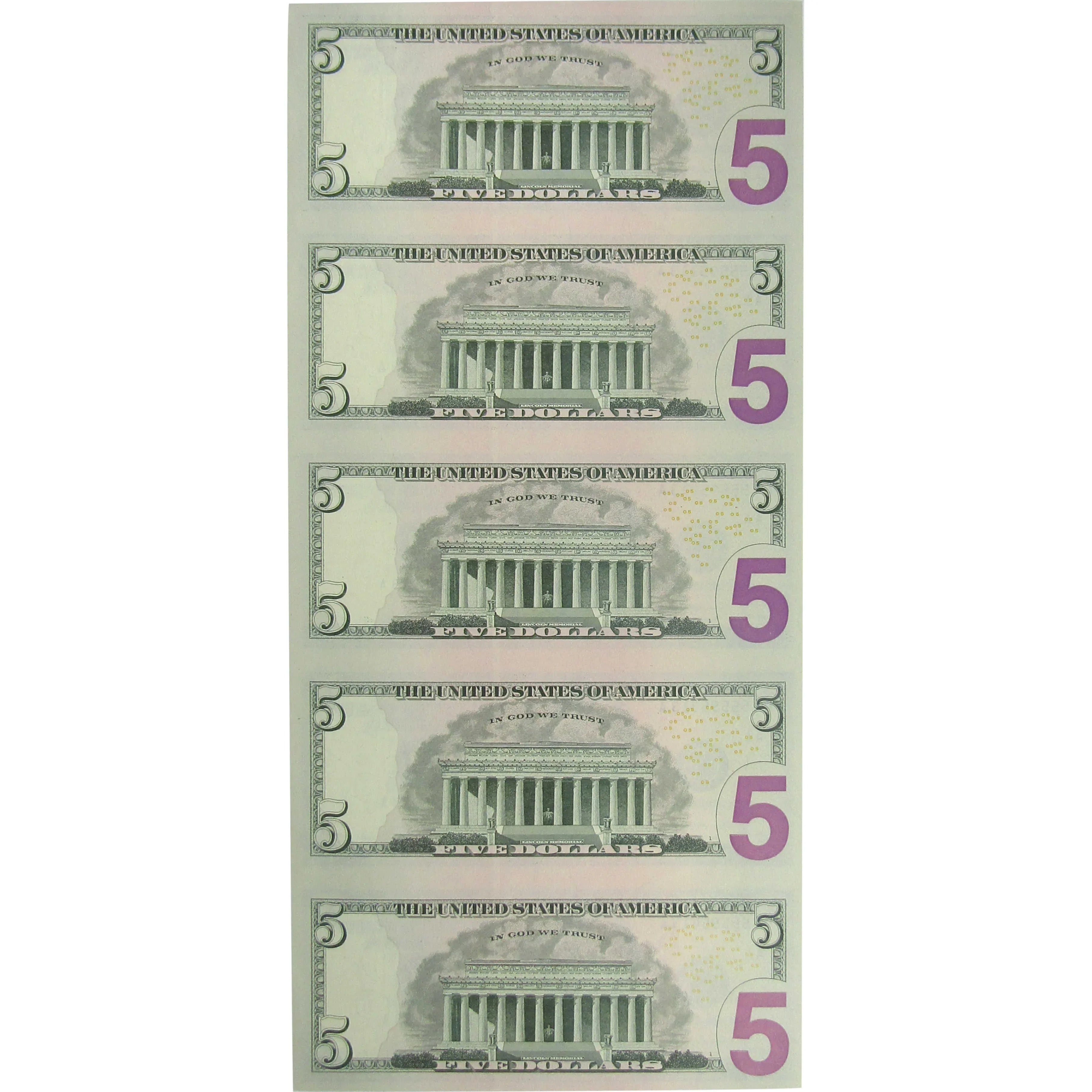 2021 $5 Federal Reserve 5 Note Uncut Sheet CCU OGP COA SKU:OPC197
