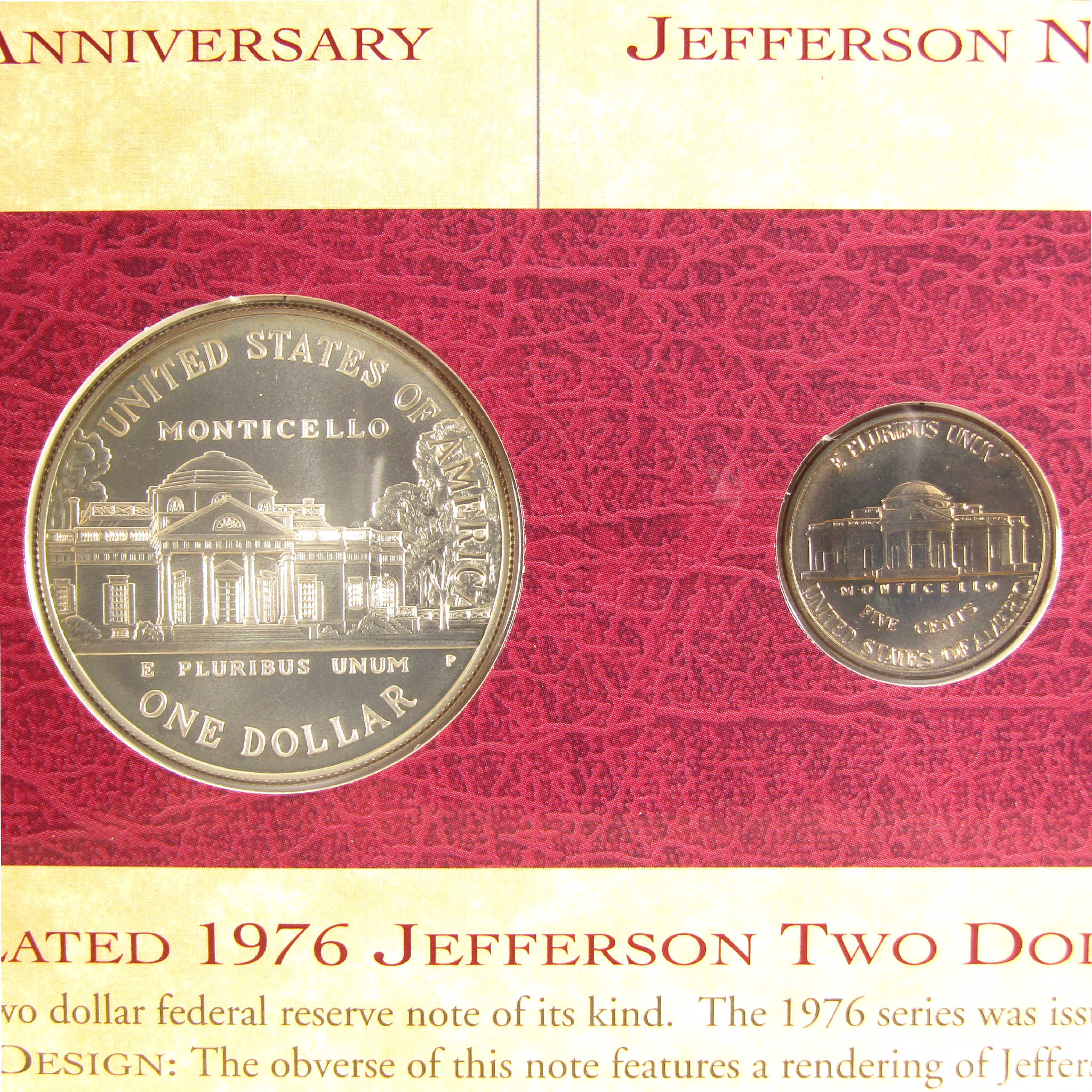 Thomas Jefferson Coinage and Currency Set Uncirculated OGP SKU:CPC6100