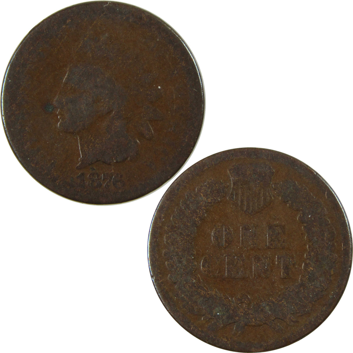 1876 Indian Head Cent AG About Good Details Penny 1c Coin SKU:I28636