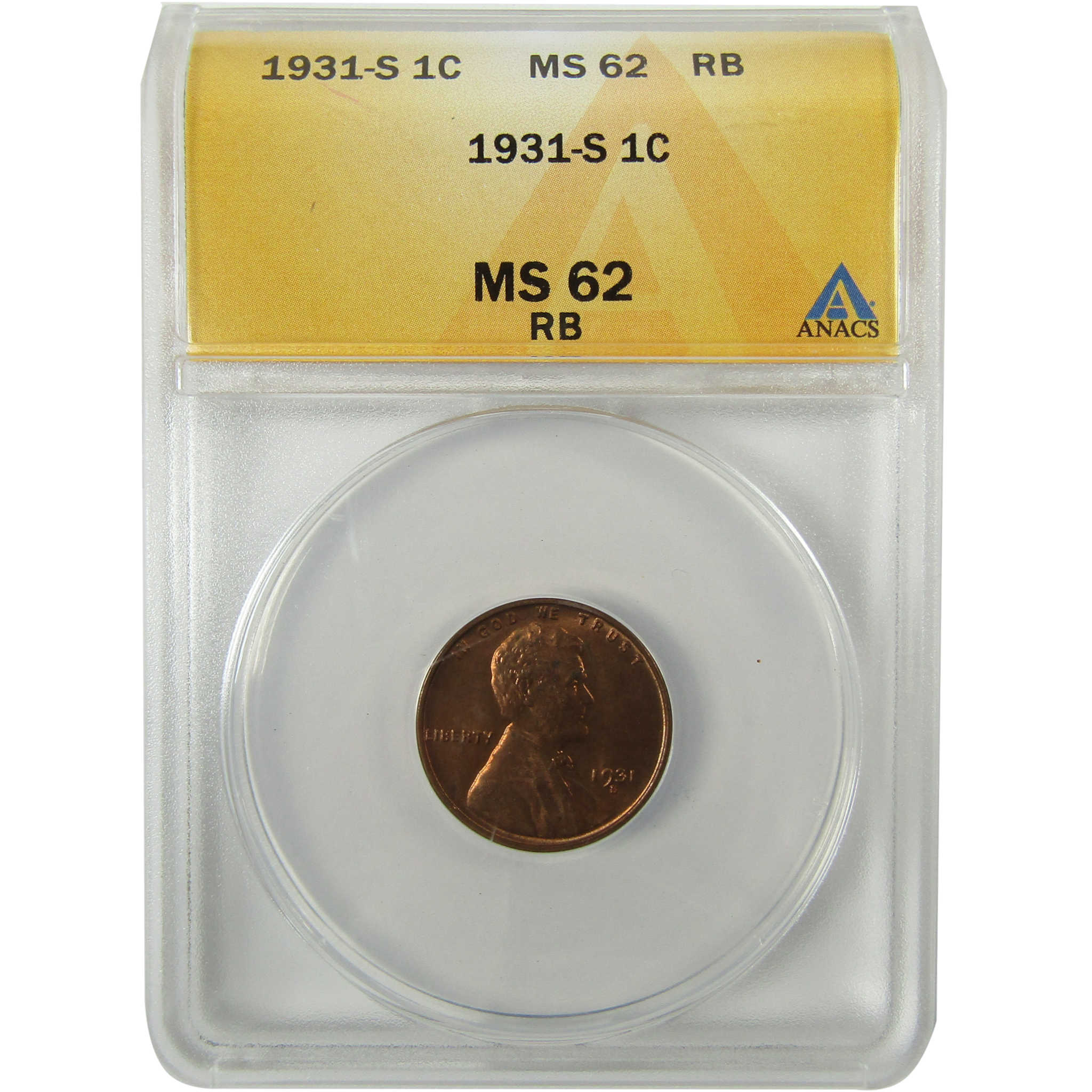 1931 S Lincoln Wheat Cent MS 62 RB ANACS Uncirculated Penny SKU:I28442
