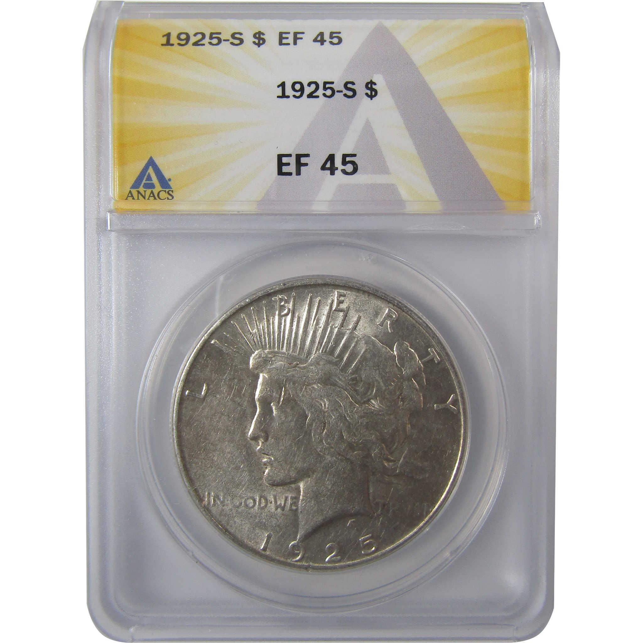 1925 S Peace Silver Dollar EF 45 ANACS $1 Coin SKU:I24995