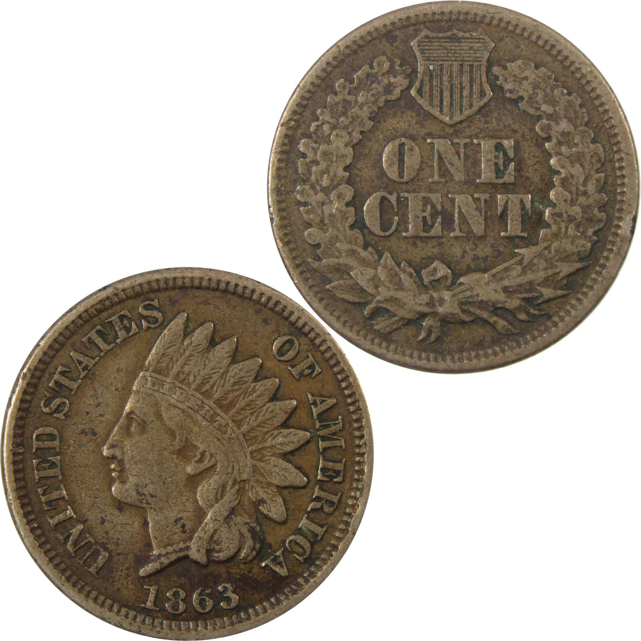 1863 Indian Head Cent VF Very Fine Penny 1c Coin SKU:CP1281
