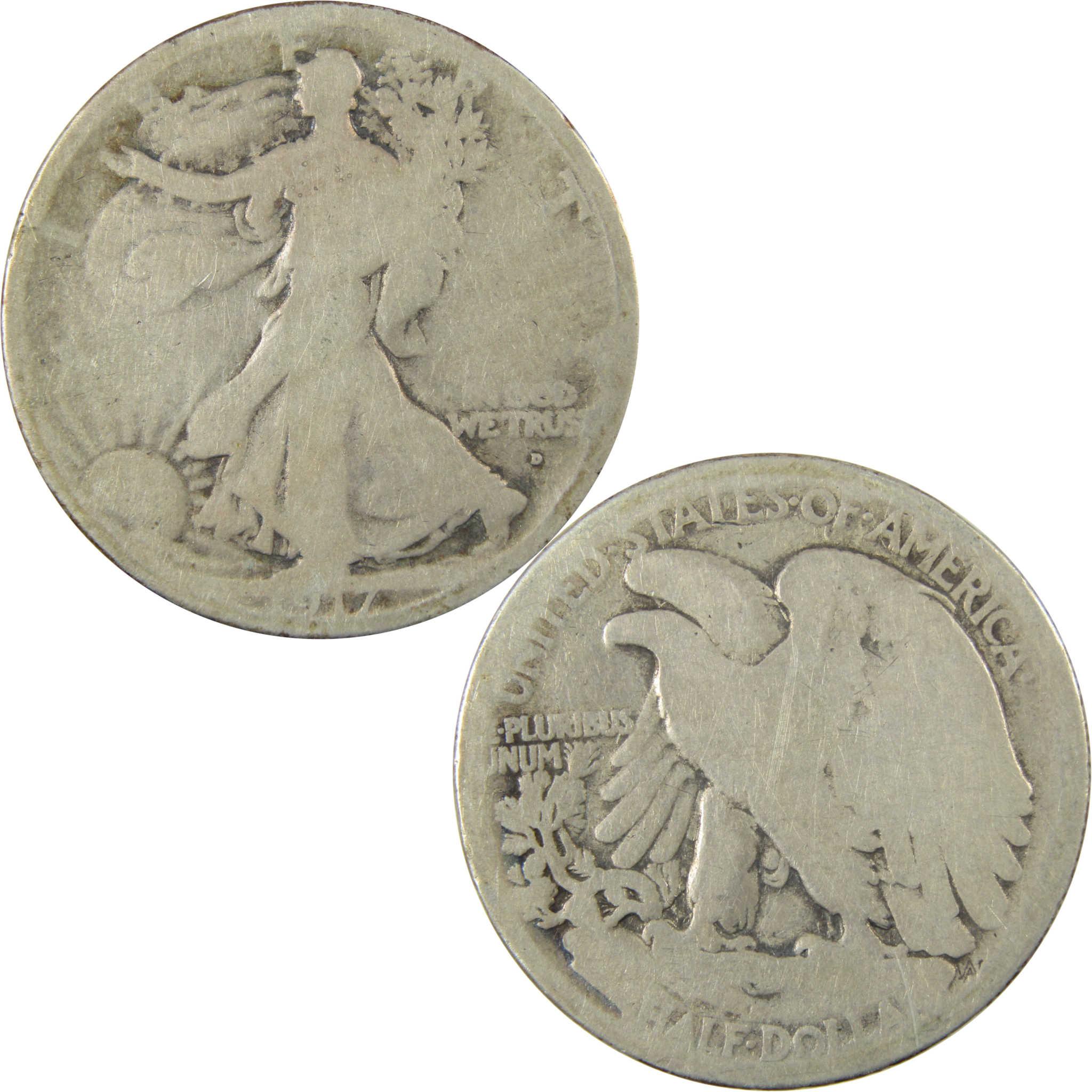 1917 D Obverse Liberty Walking Silver 50c G Good Details SKU:CP1441