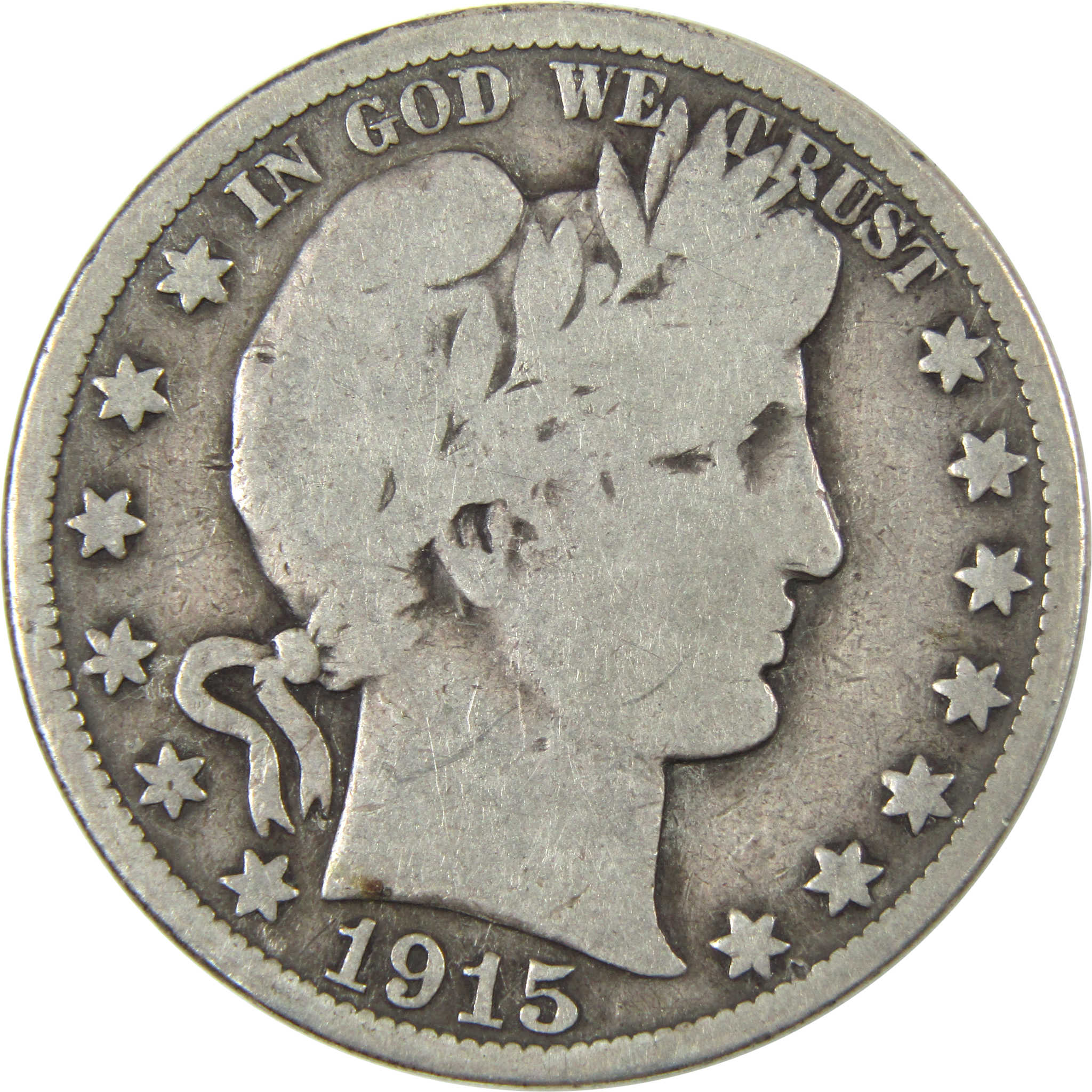 1915 Barber Half Dollar VG Very Good Silver 50c Coin SKU:I14759