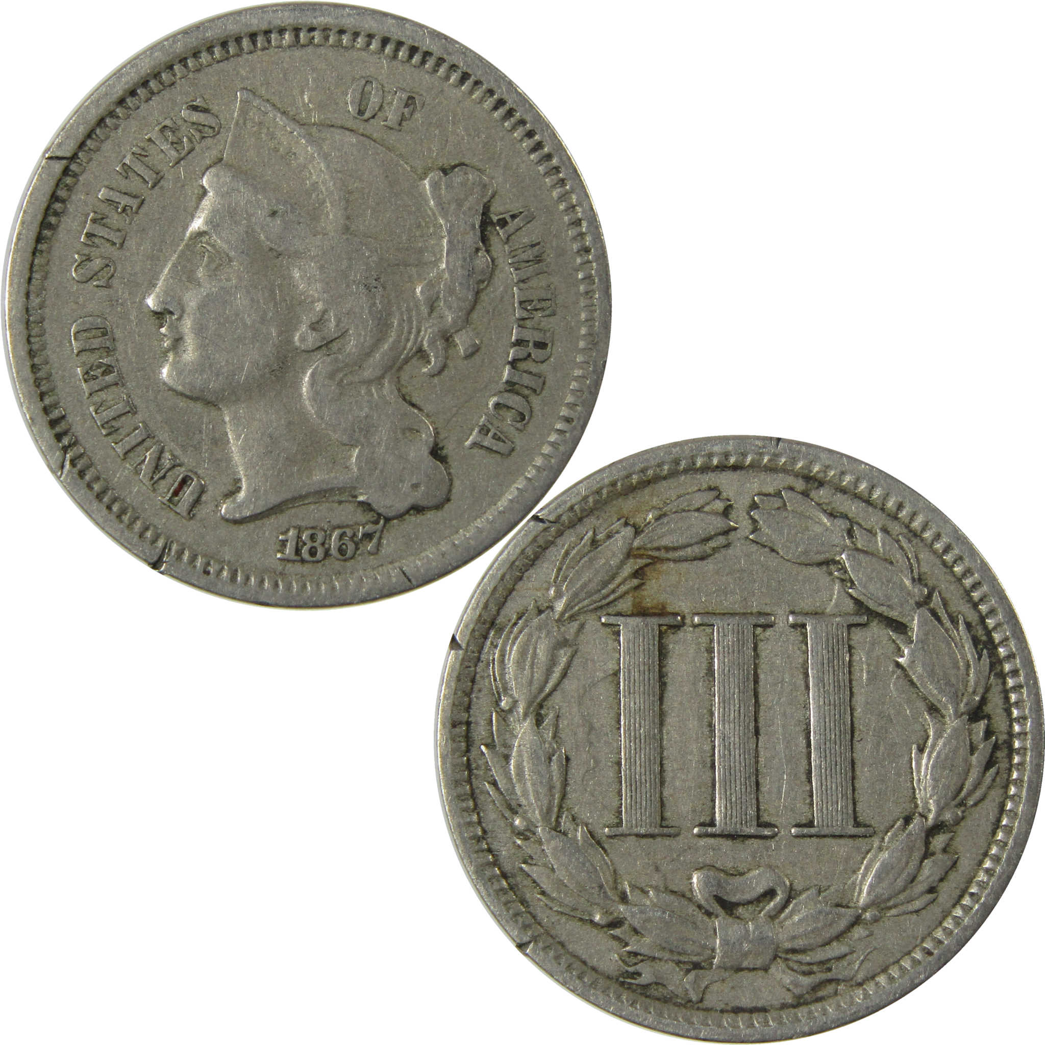 1867 Nickel Three Cent Piece VG Very Good 3c Coin SKU:I28242