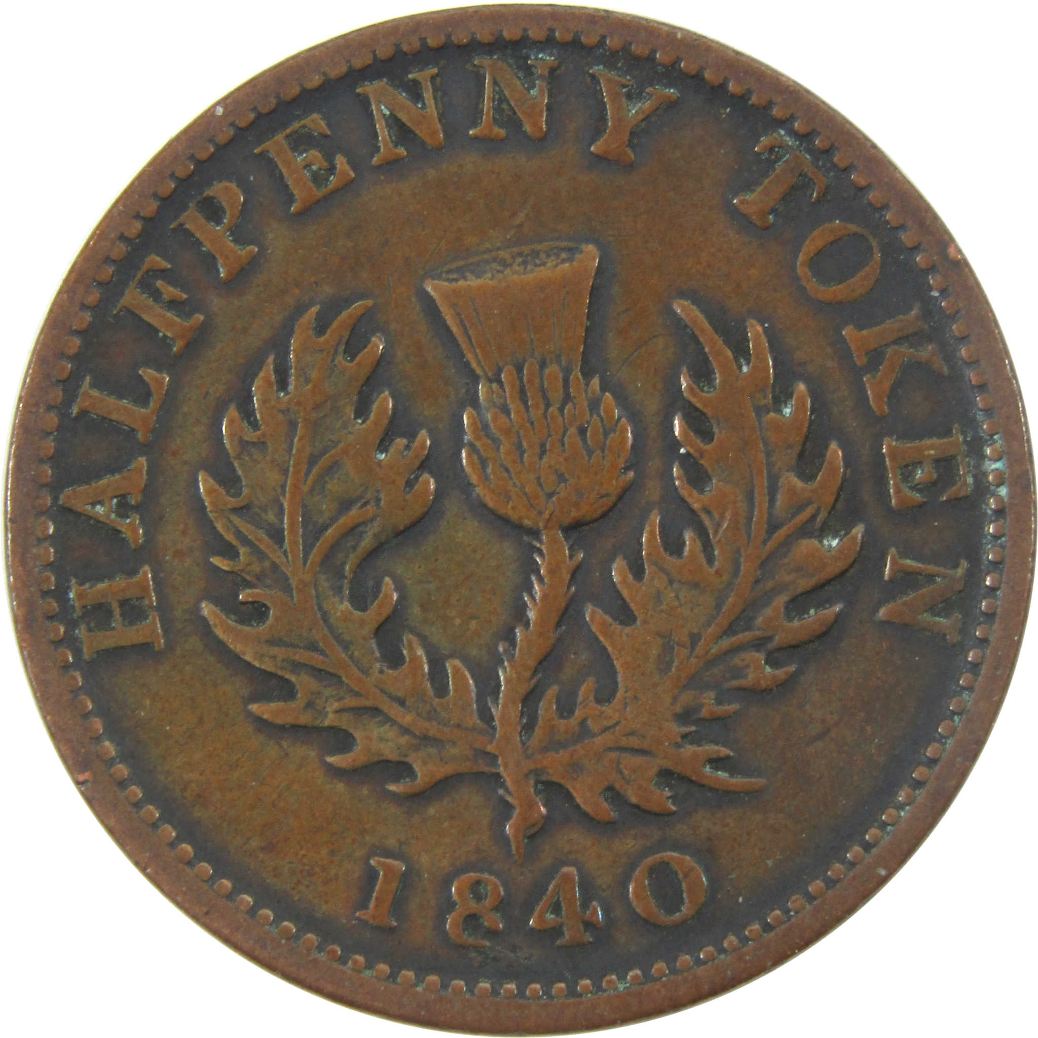 1840 Nova Scotia Token Half Cent F Fine Copper 1/2c SKU:CPC9037