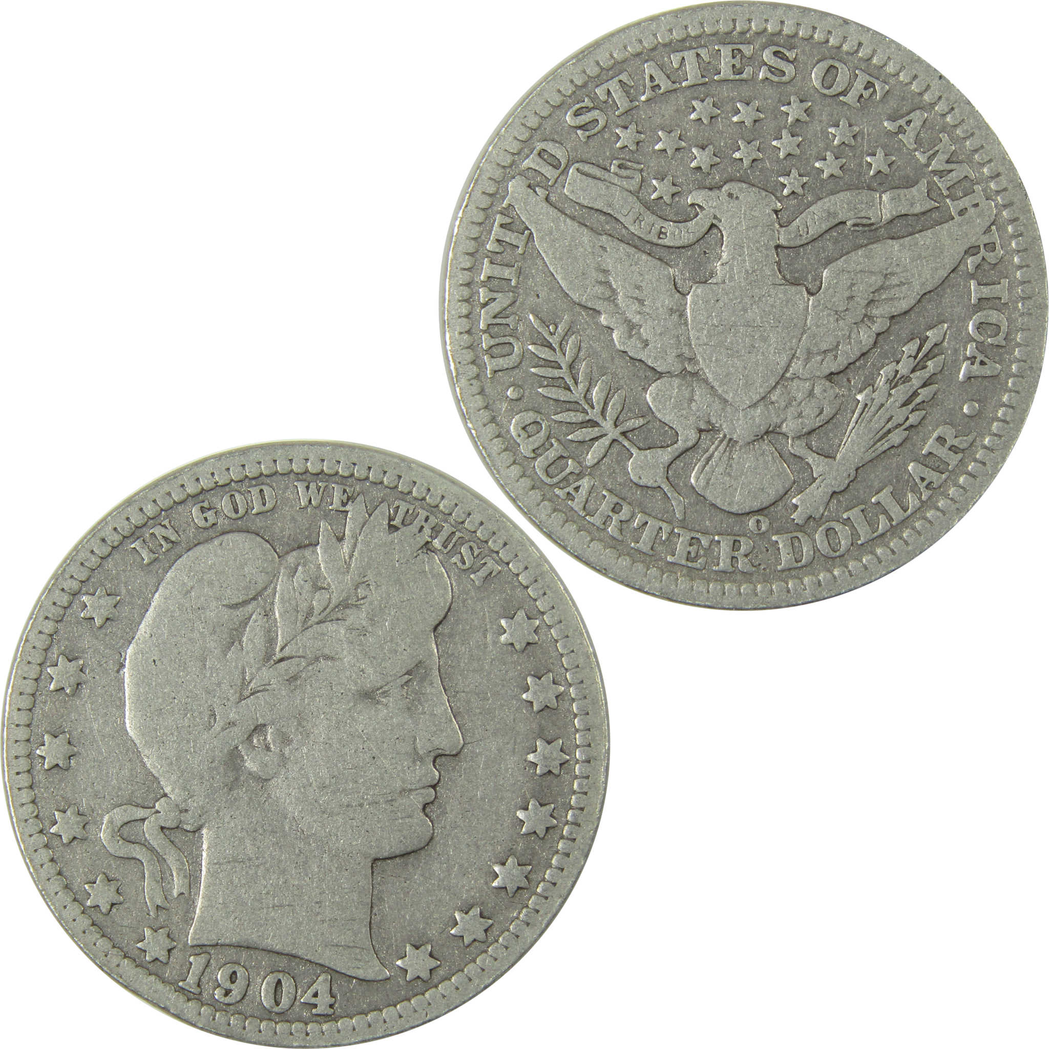 1904 O Barber Silver Quarter VG Very Good Details 25c Coin SKU:CP879