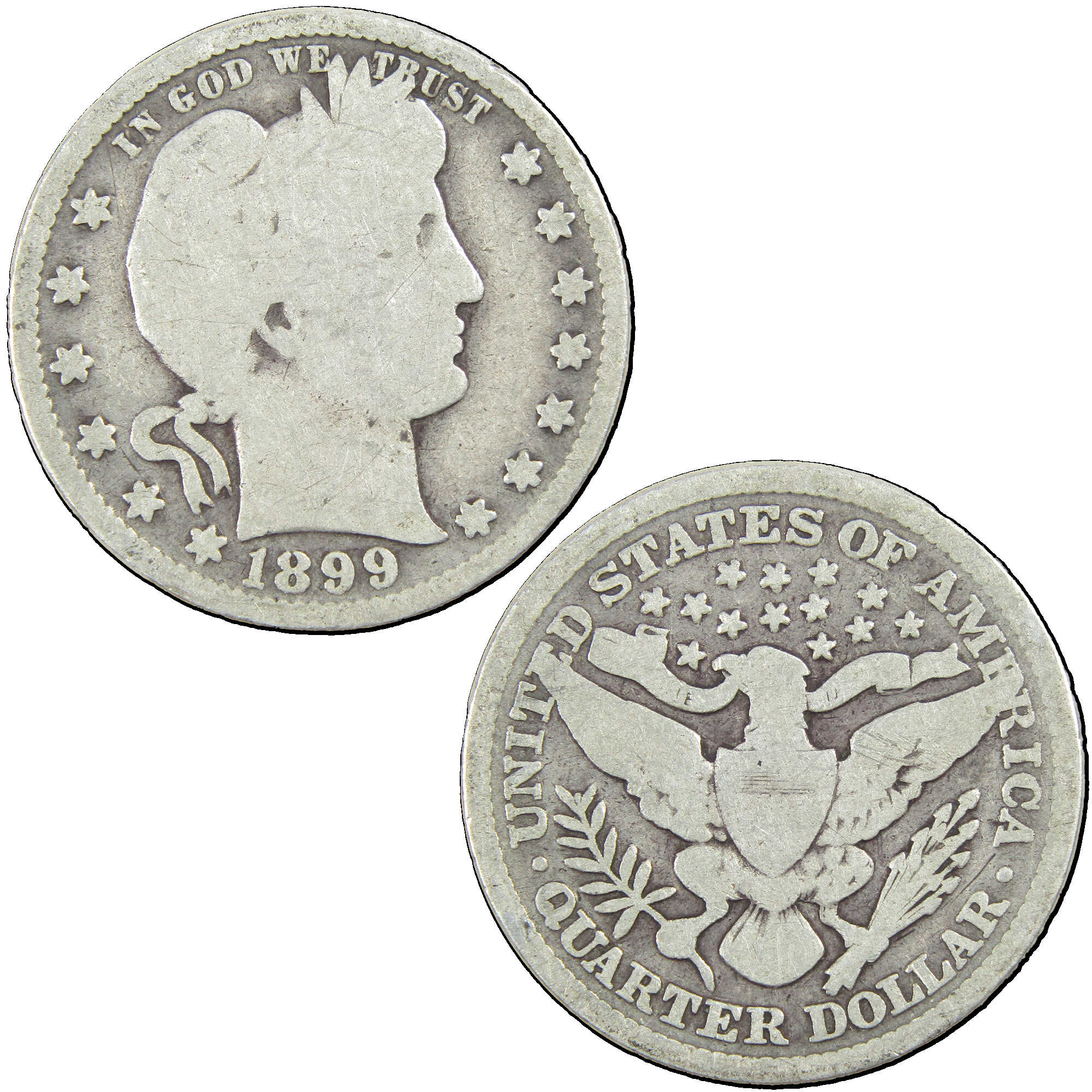1899 Barber Quarter G Good Silver 25c Coin SKU:I12716