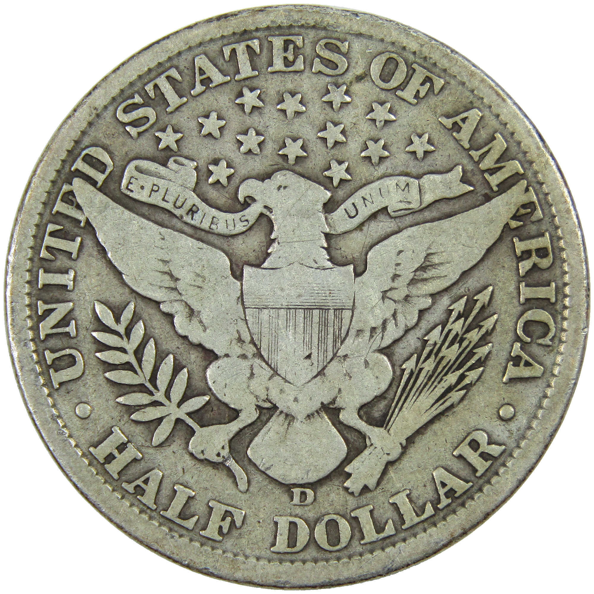 1907 D Barber Half Dollar VG Very Good Silver 50c Coin SKU:I12779