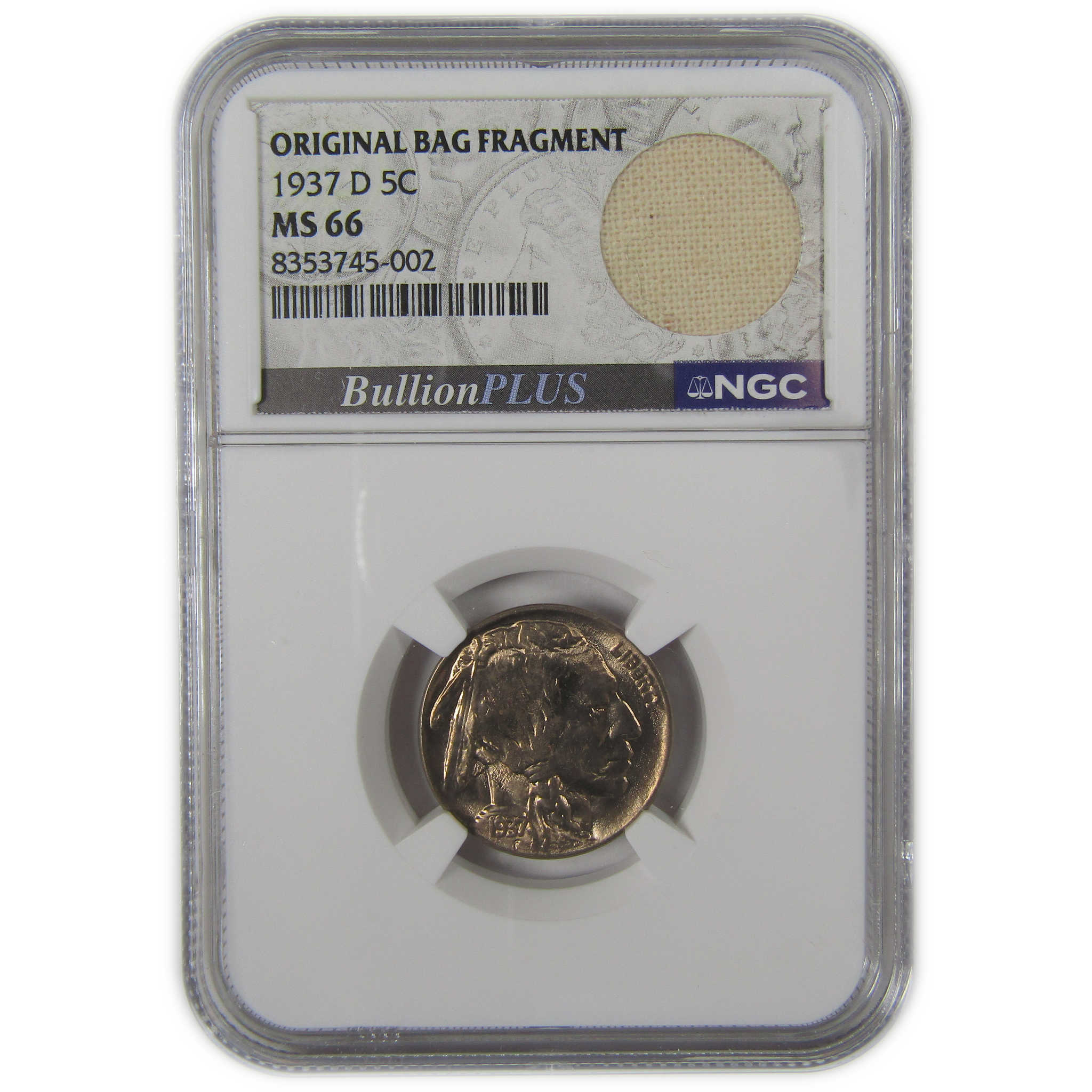 1937 D Indian Head Buffalo Nickel MS 66 NGC Bag Fragment SKU:I22672