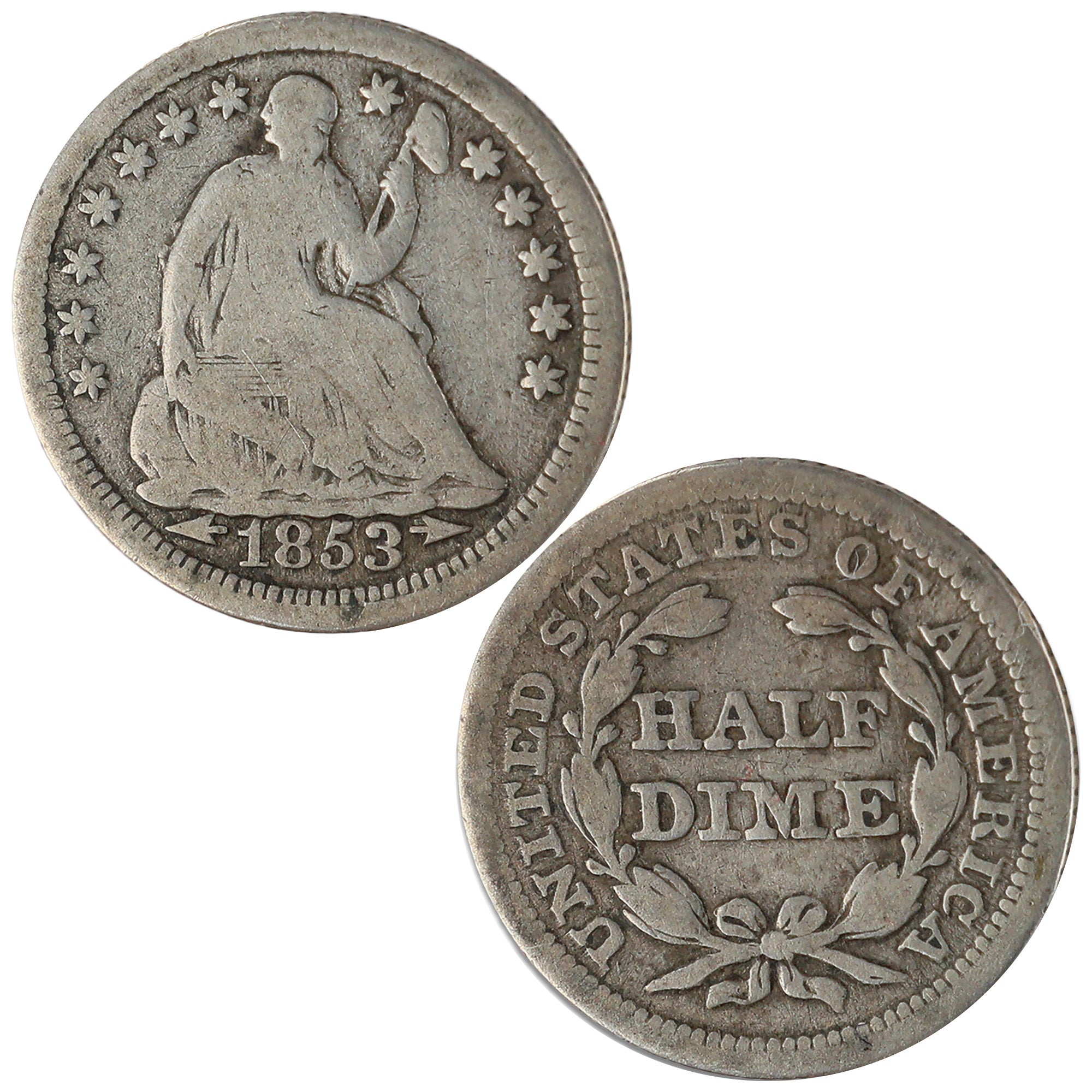 1853 Arrows Seated Liberty Half Dime G Good Silver 5c Coin SKU:I11987