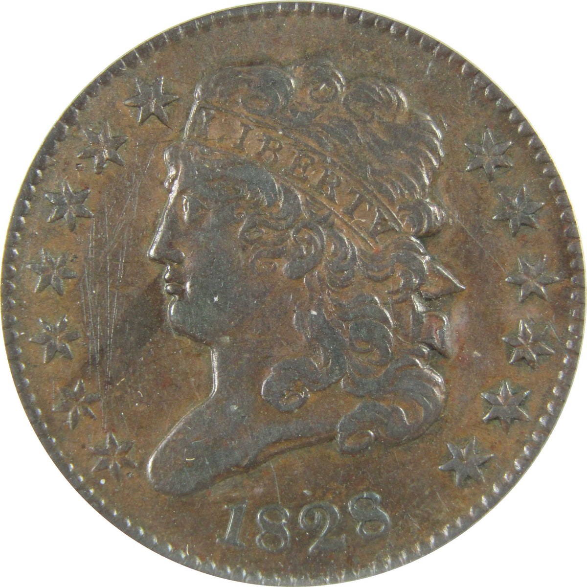1828 13 Stars C-1 Classic Head 1/2c VF 35 Details ANACS SKU:I28585