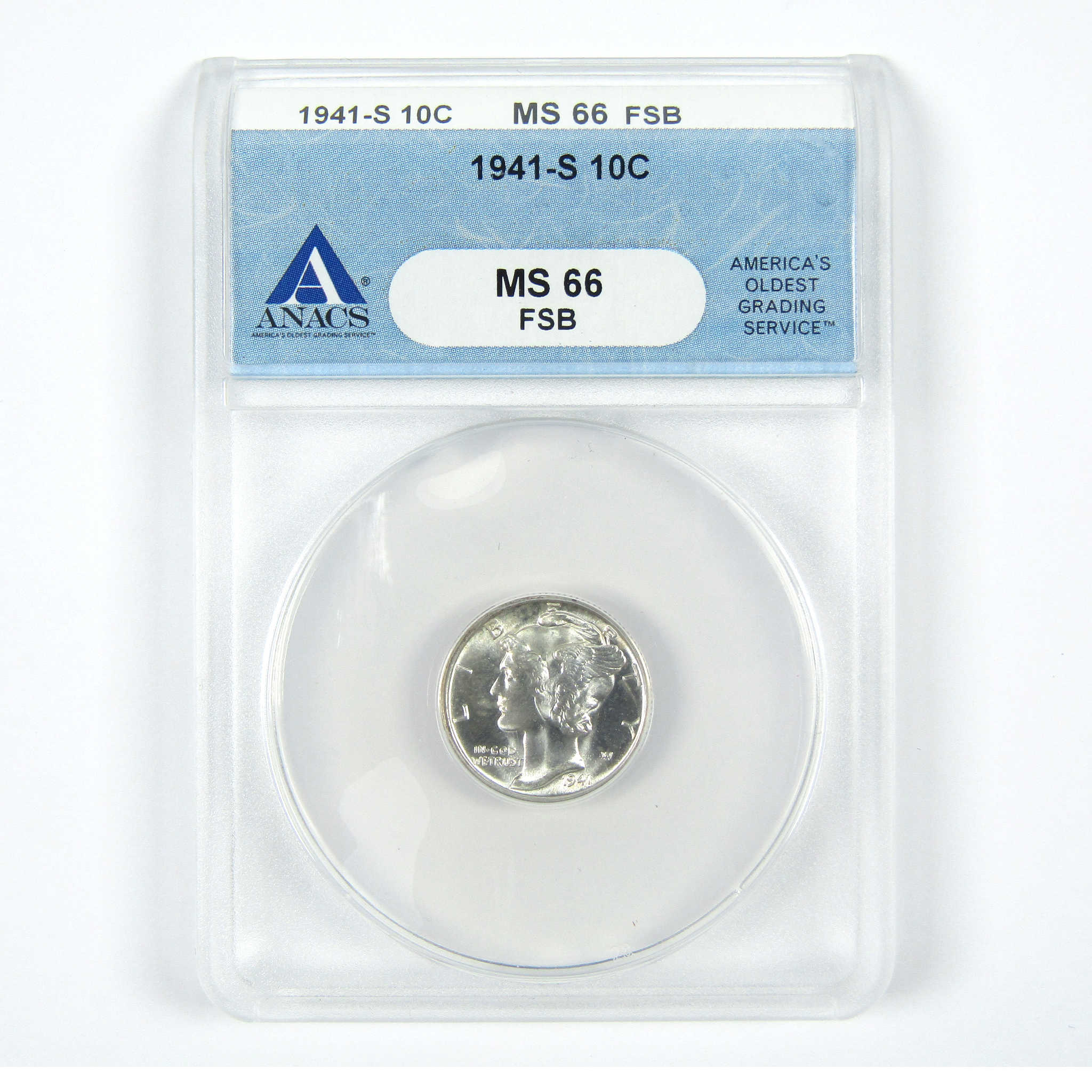 1941 S Mercury Dime MS 66 FSB ANACS Silver 10c SKU:I15023