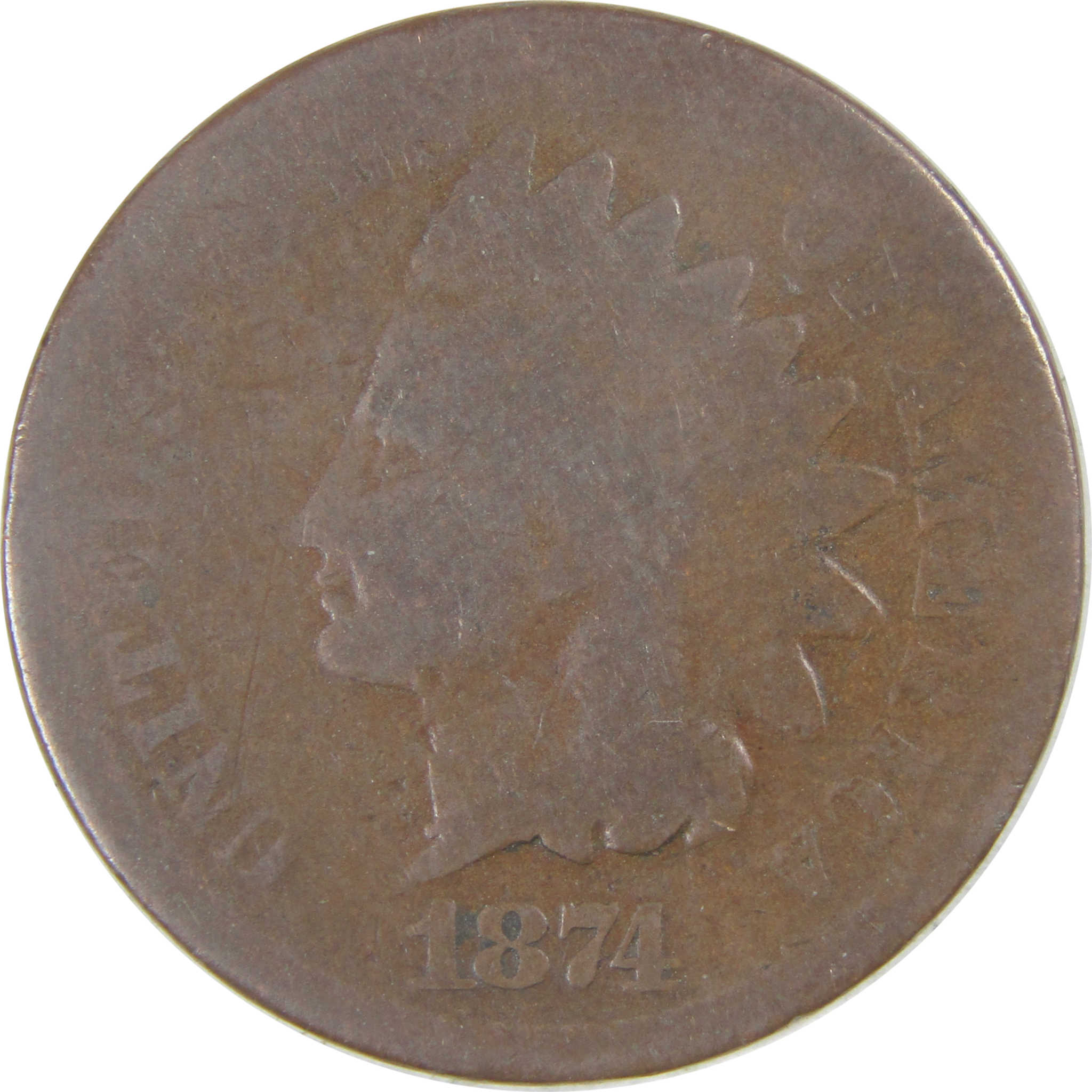 1874 Indian Head Cent AG About Good Penny 1c Coin SKU:I16789