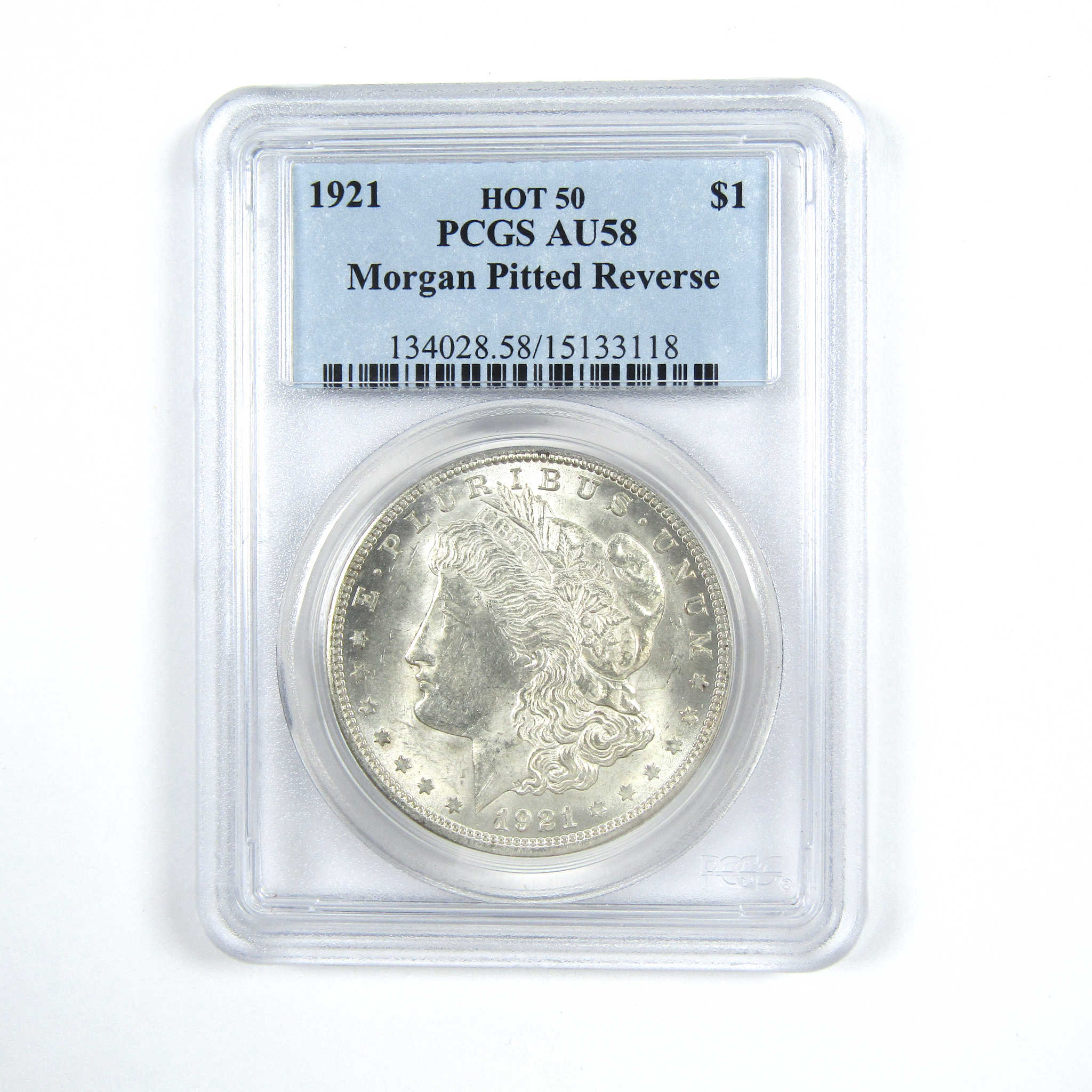 1921 Pitted Reverse Morgan Dollar AU 58 PCGS Silver $1 SKU:CPC7321 - Morgan coin - Morgan silver dollar - Morgan silver dollar for sale - Profile Coins &amp; Collectibles
