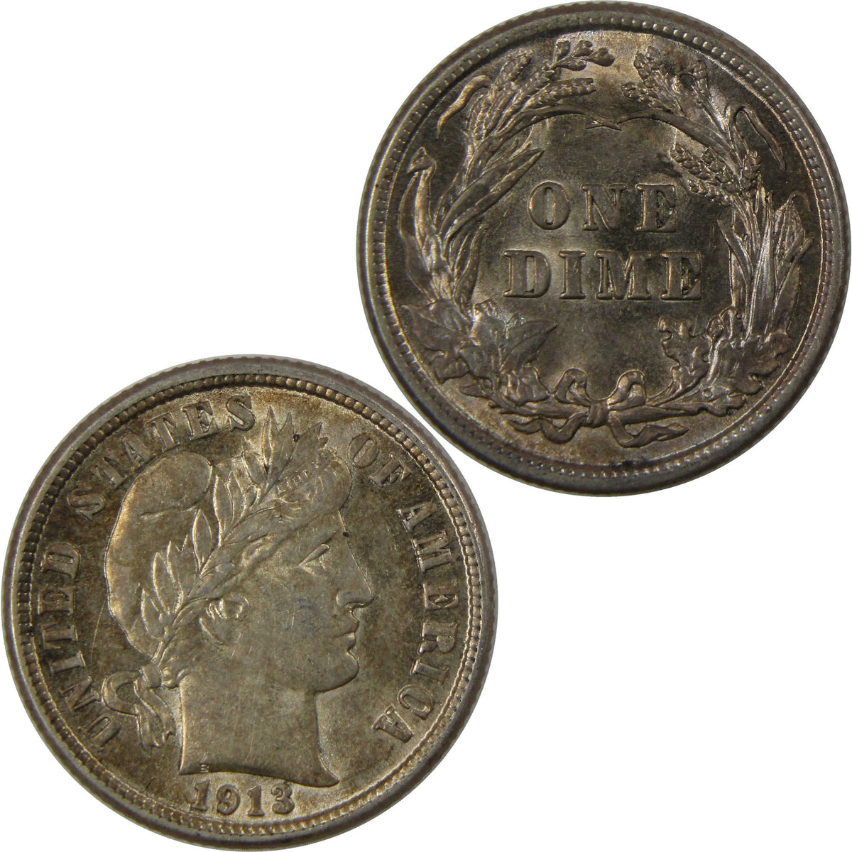 1913 Barber Silver Dime Borderline Uncirculated 10c Coin Collectible