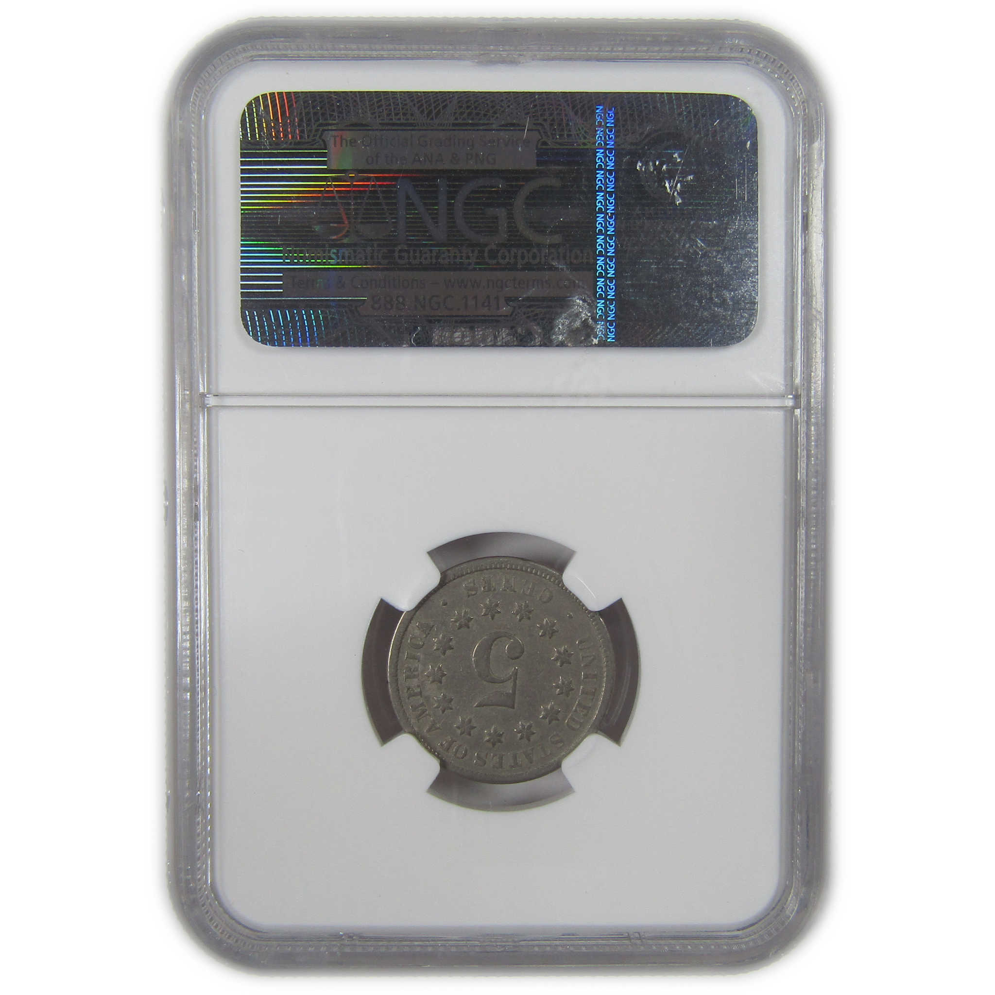 1872 Shield Nickel F 15 NGC 5c Coin Collectible SKU:I23685