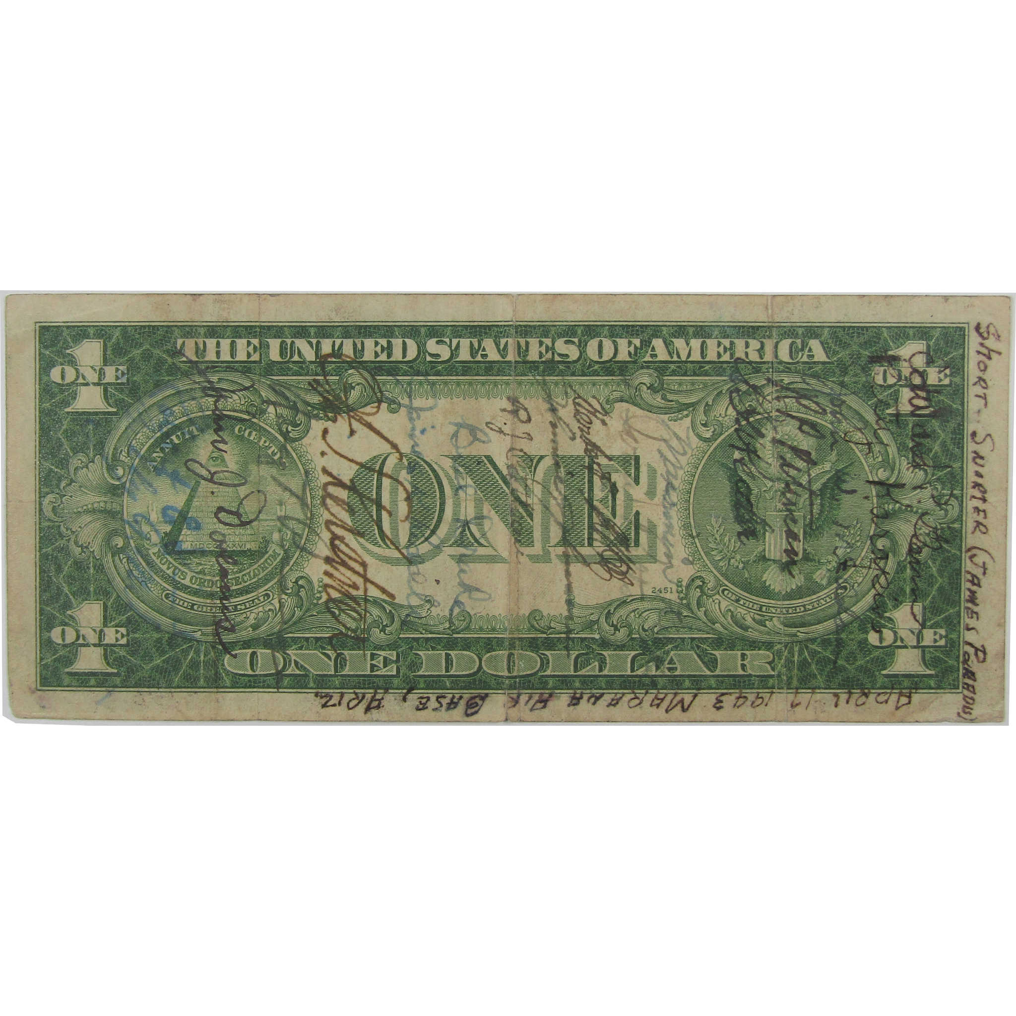 1935 A $1 Small Size Silver Certificate Note Circulated Short Snorter