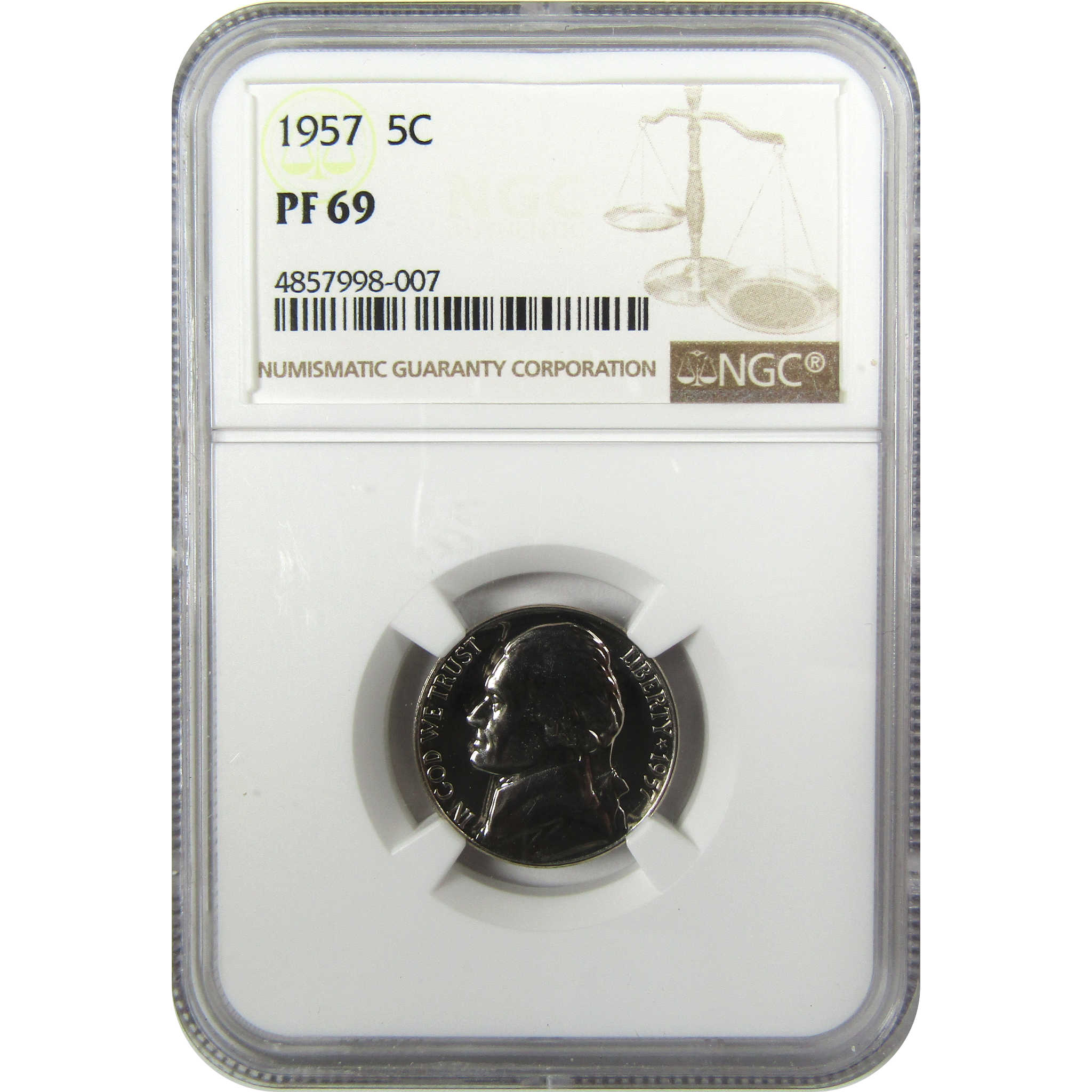 1957 Jefferson Nickel PF 69 NGC Proof 5c Coin Collectible SKU:I27111