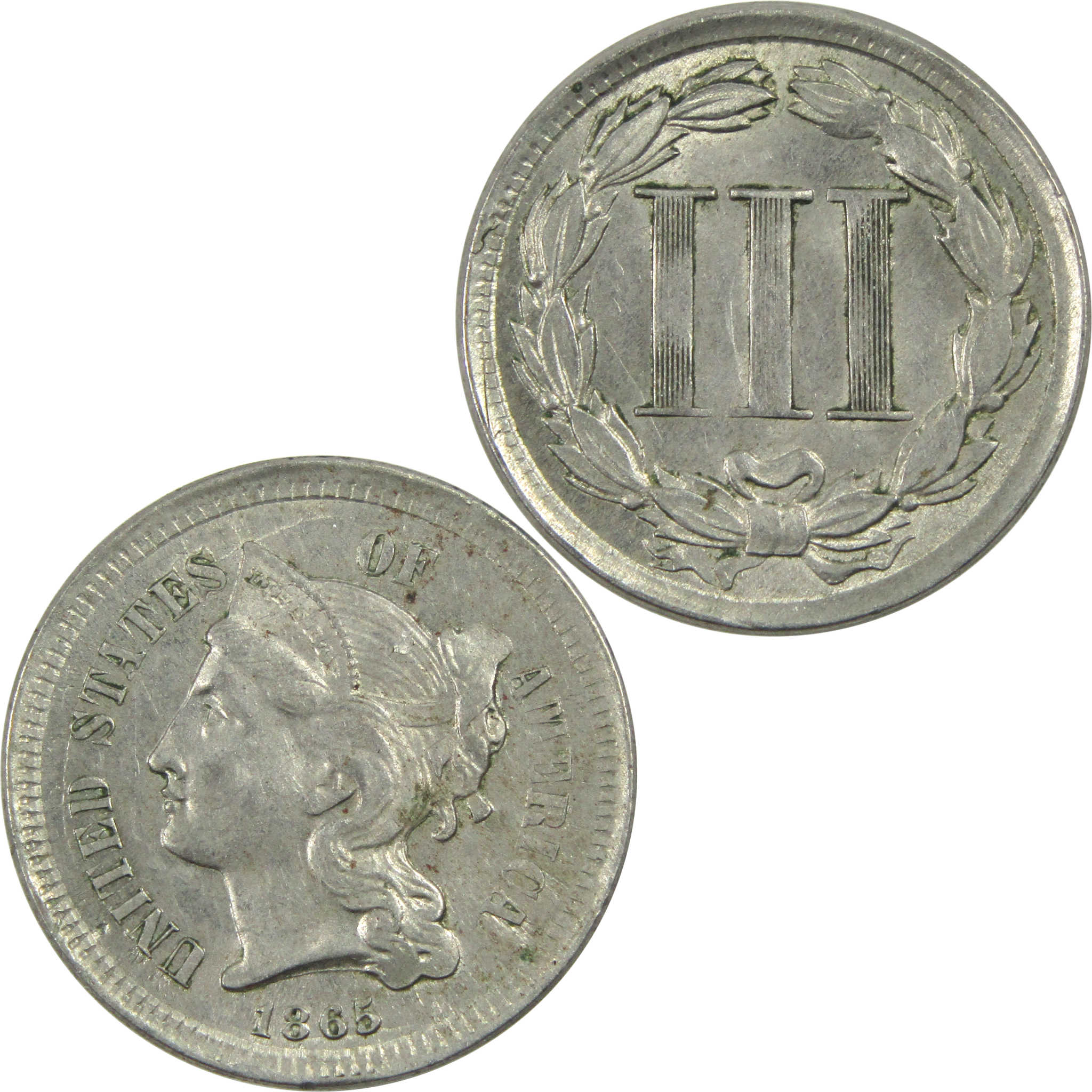 1865 Nickel Three Cent Piece AU About Uncirculated 3c Coin SKU:I13413