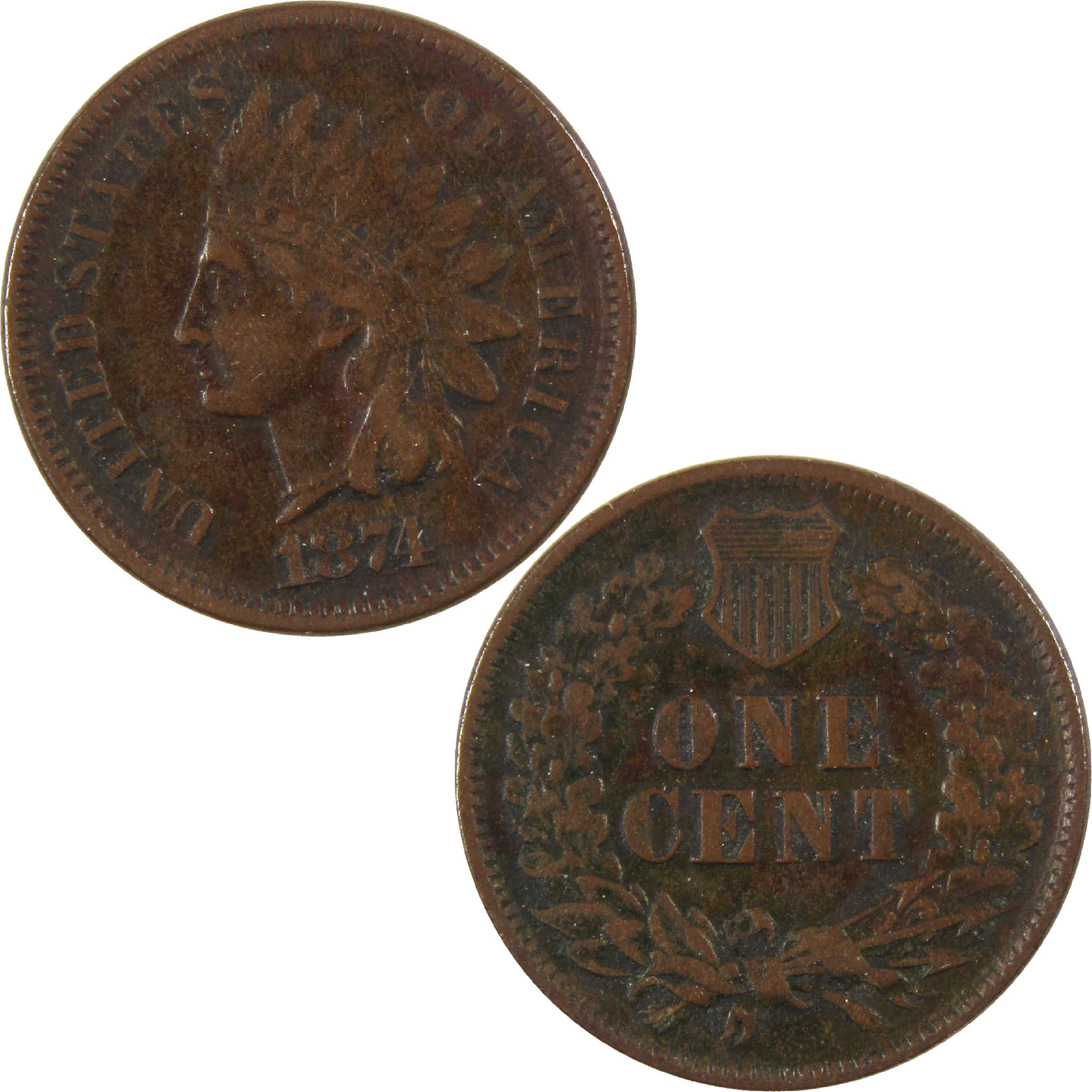 1874 Indian Head Cent F Fine Penny 1c Coin SKU:I11639