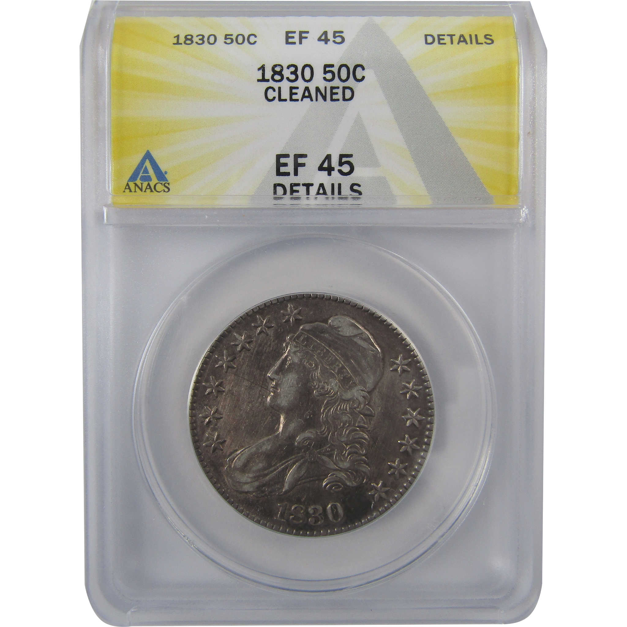 1830 Large 0 Capped Bust Silver 50c EF 45 Details ANACS SKU:I24428