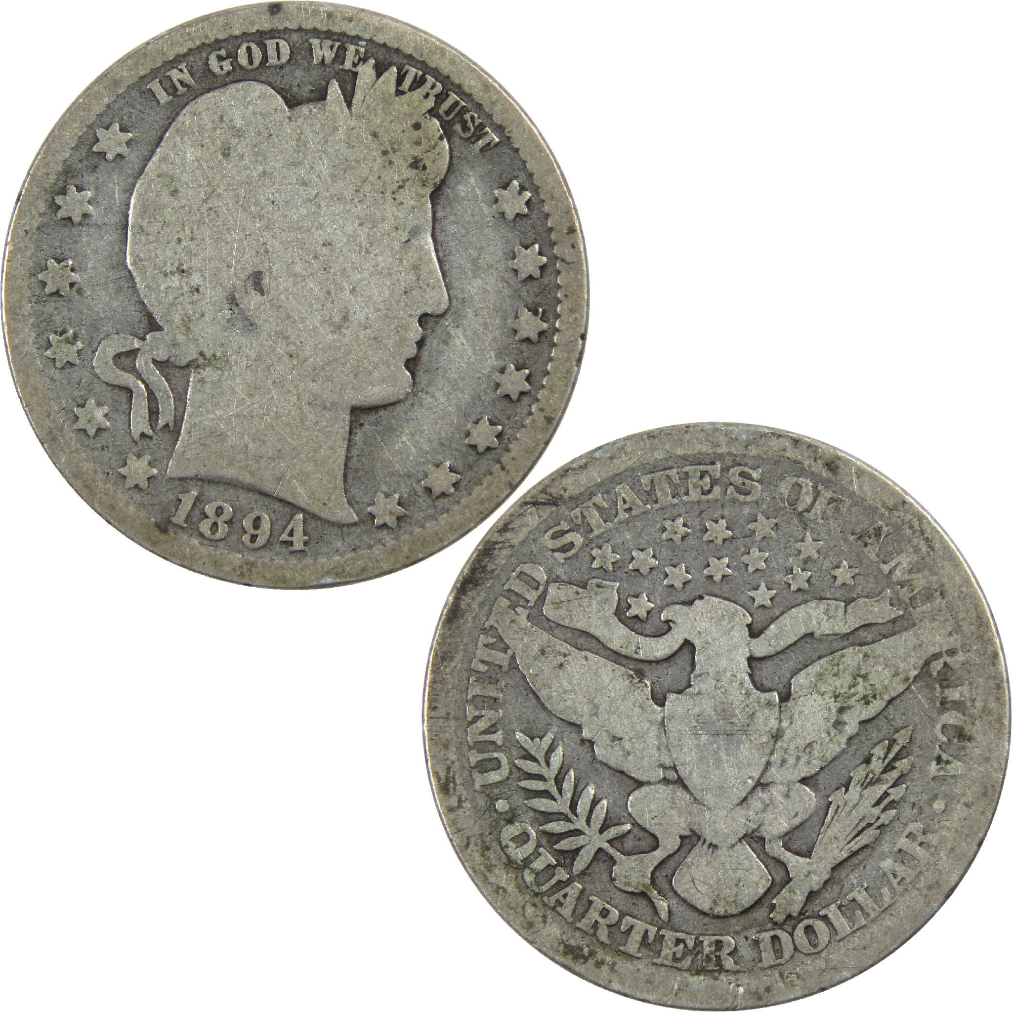 1894 Barber Quarter G Good Silver 25c Coin SKU:I13168