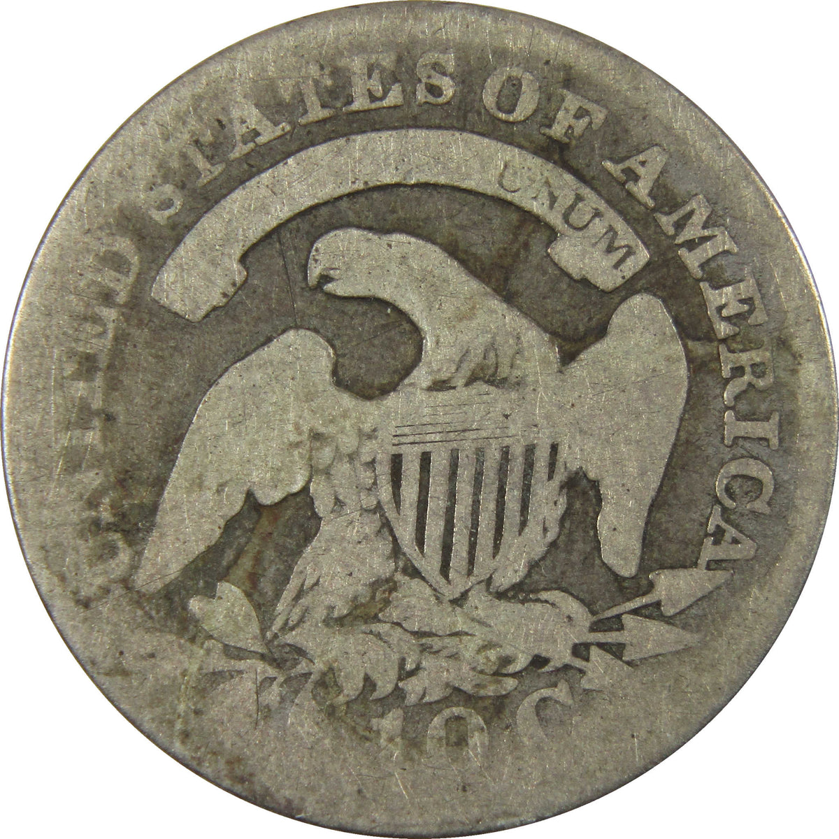 1827 Pointed Top Capped Bust Silver Dime AG About Good Coin SKU:CP1757