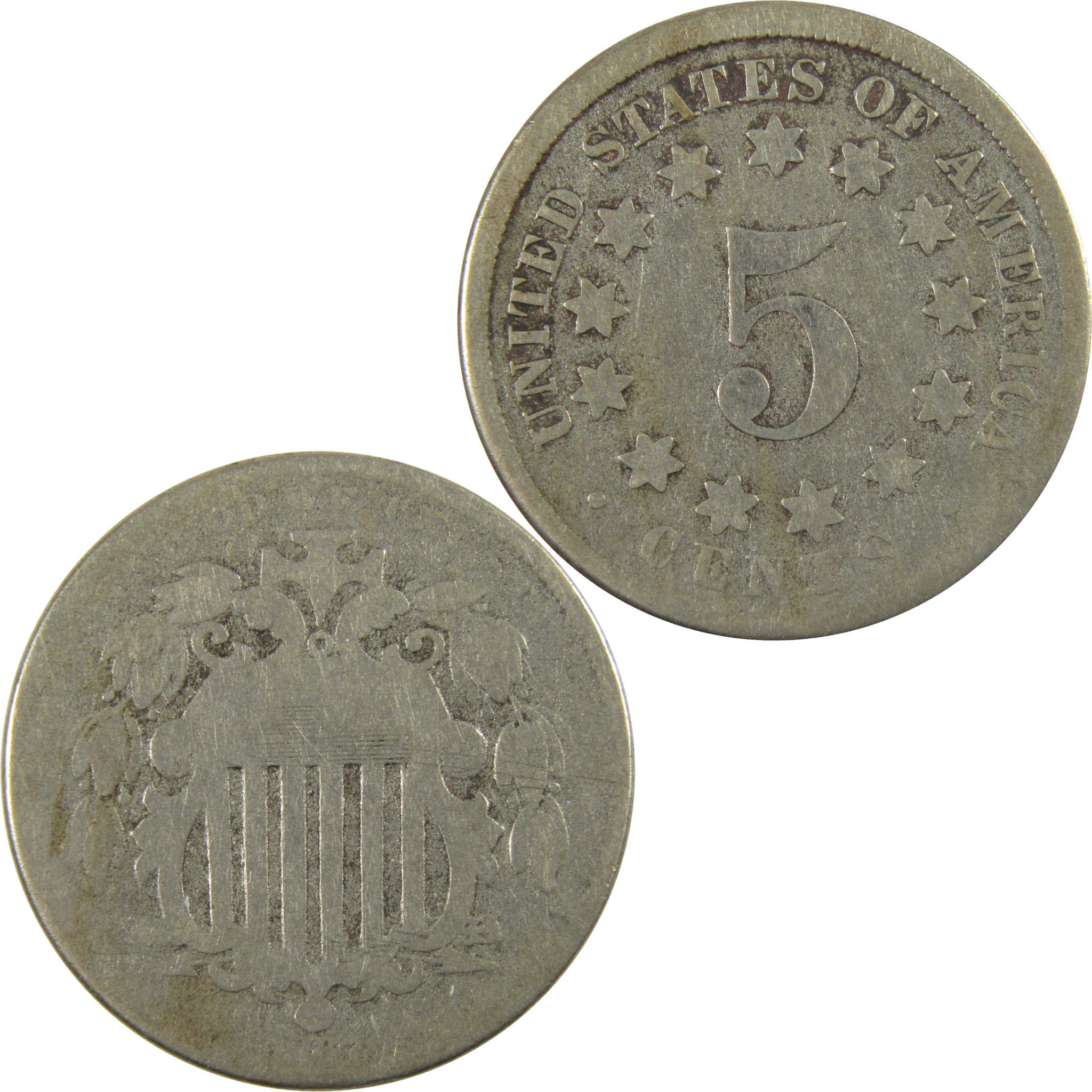 1867 No Rays Shield Nickel AG About Good 5c Coin SKU:I28213