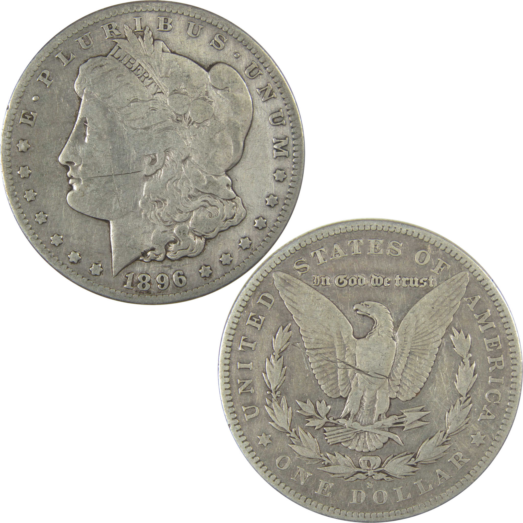 1896 S Morgan Dollar F Fine Details Silver $1 Coin SKU:CPC1038 - Morgan coin - Morgan silver dollar - Morgan silver dollar for sale - Profile Coins &amp; Collectibles