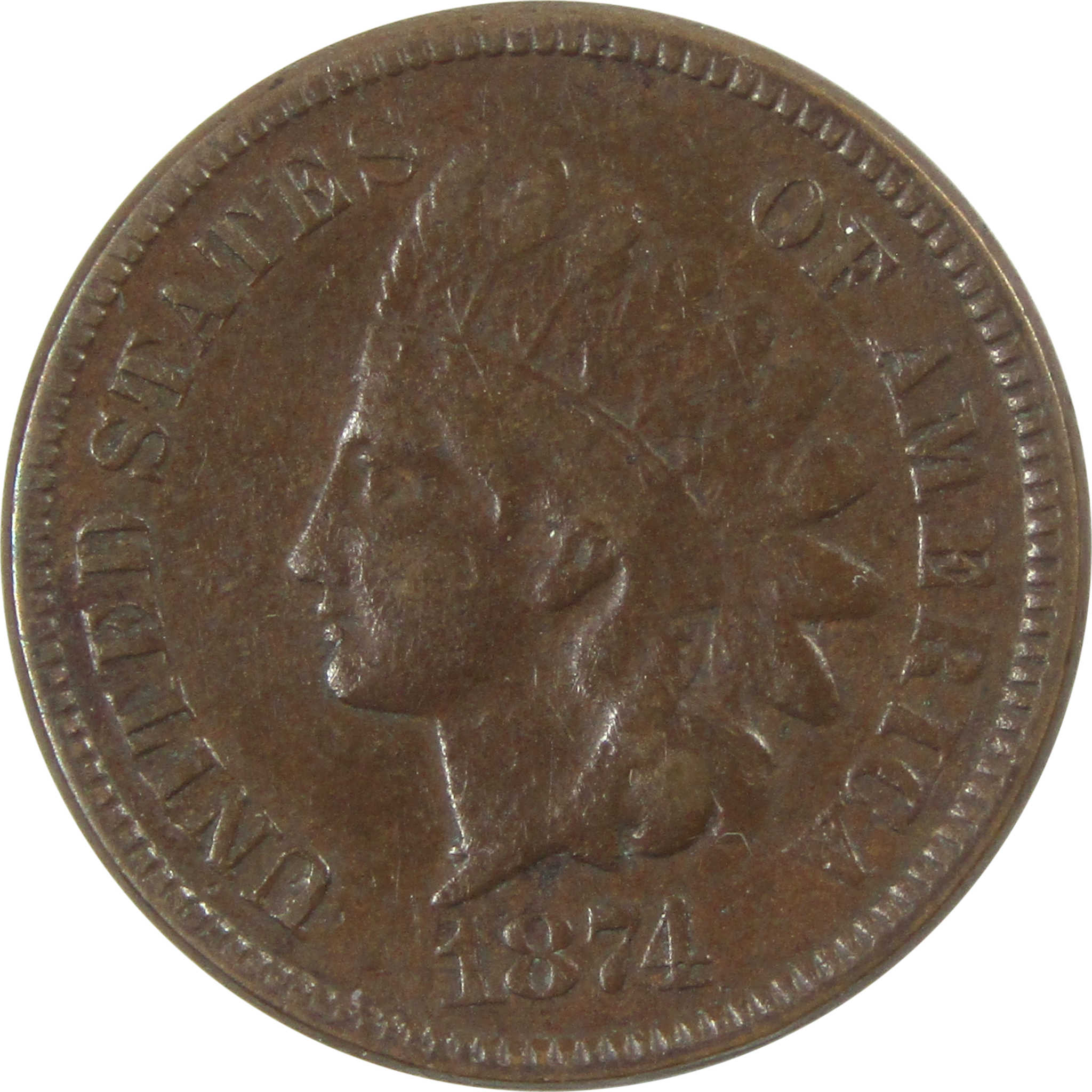 1874 Indian Head Cent VF Very Fine Penny 1c Coin SKU:I13968