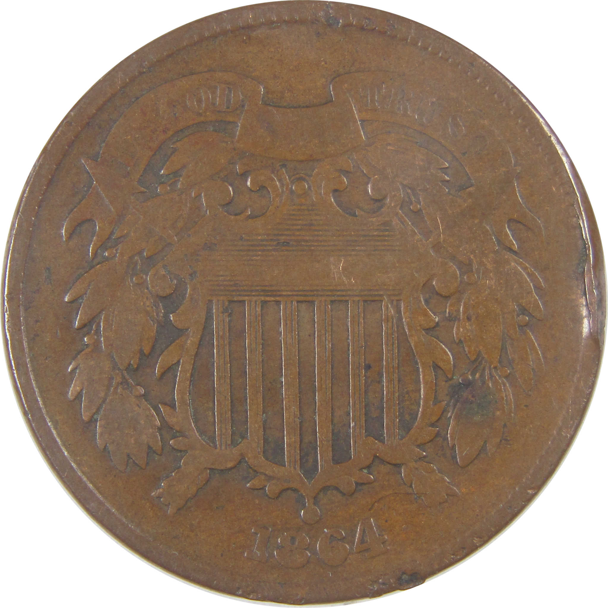 1864 Large Motto Two Cent Piece AG About Good 2c Coin SKU:I17226