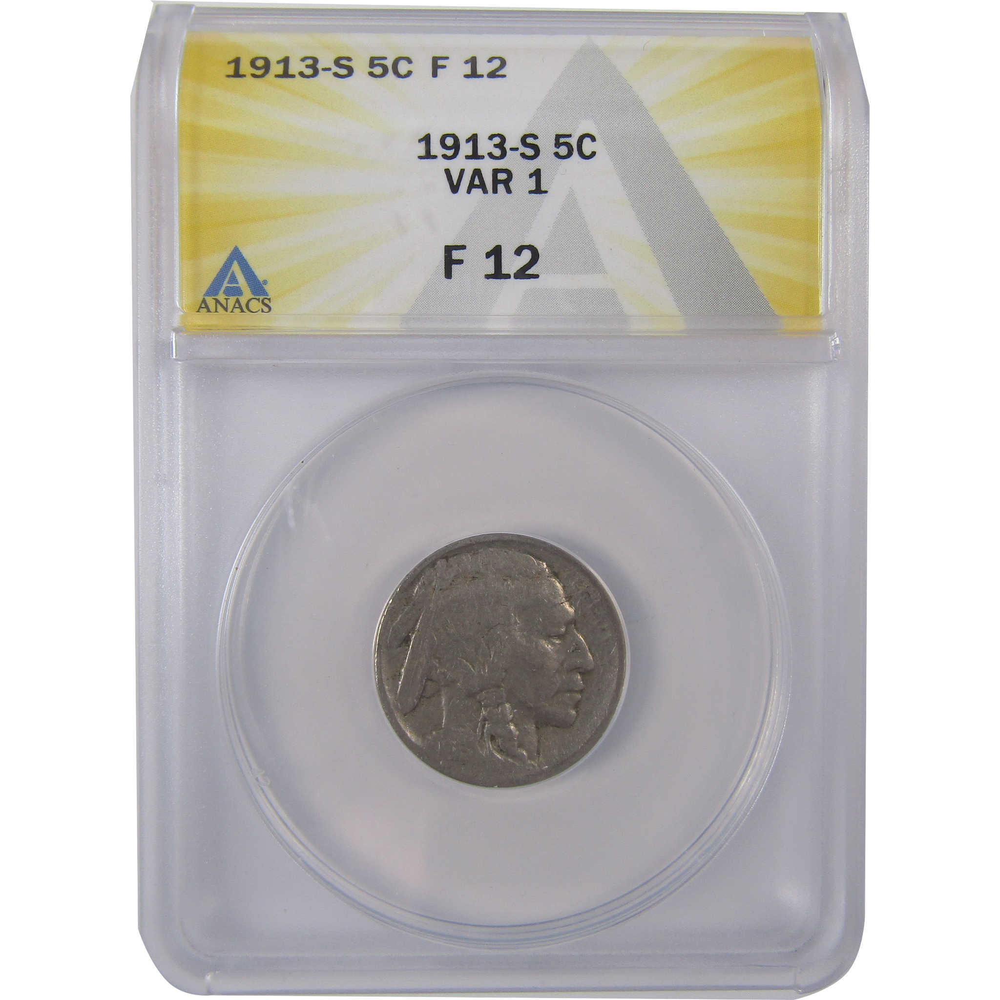 1913 S Type 1 Indian Head Buffalo Nickel F 12 ANACS 5c Coin SKU:I17517