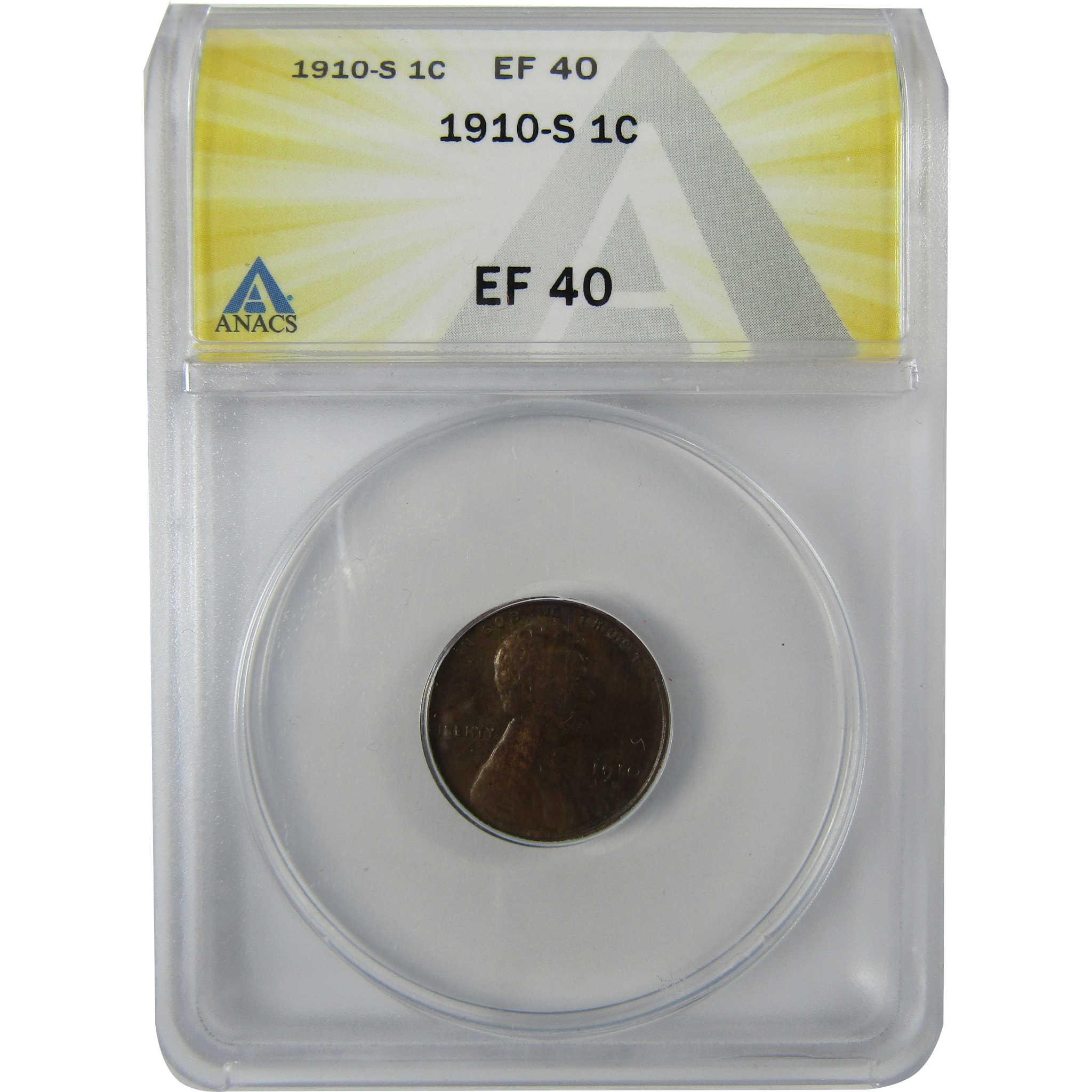 1910 S Lincoln Wheat Cent EF 40 ANACS Penny 1c Coin SKU:CP631
