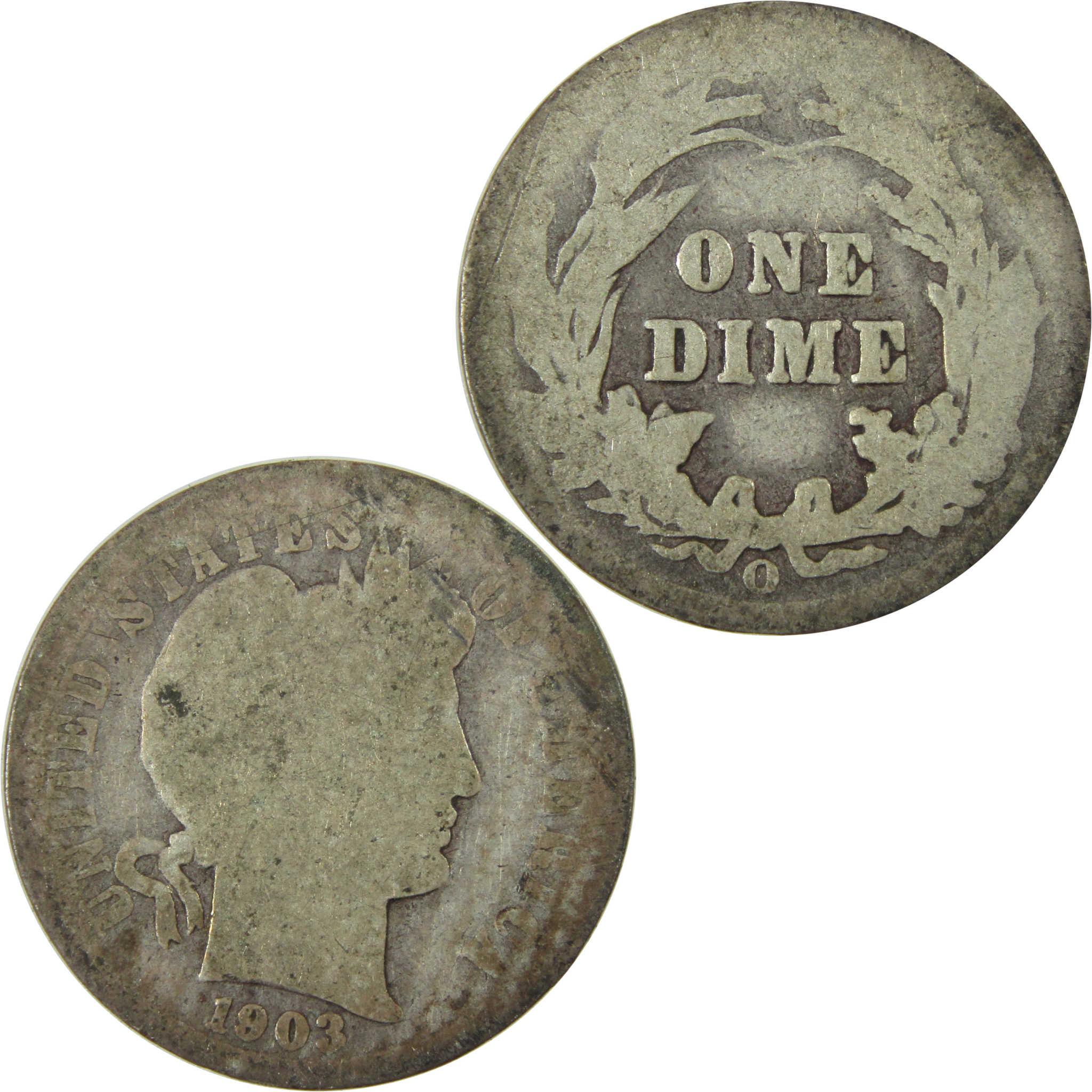 1903 O Barber Silver Dime AG About Good 10c Coin Collectible SKU:CP727