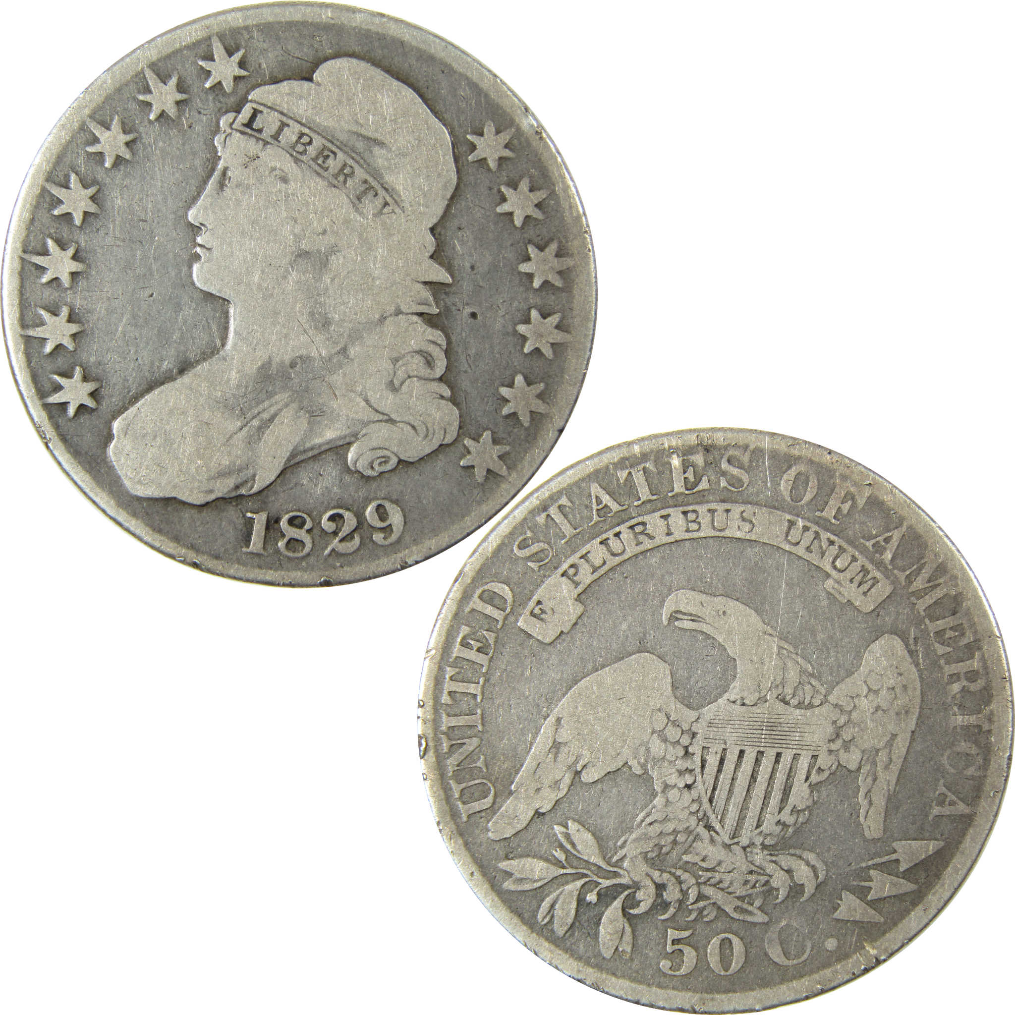 1829 Small Letters Capped Bust Silver 50c VG Very Good SKU:CP1497