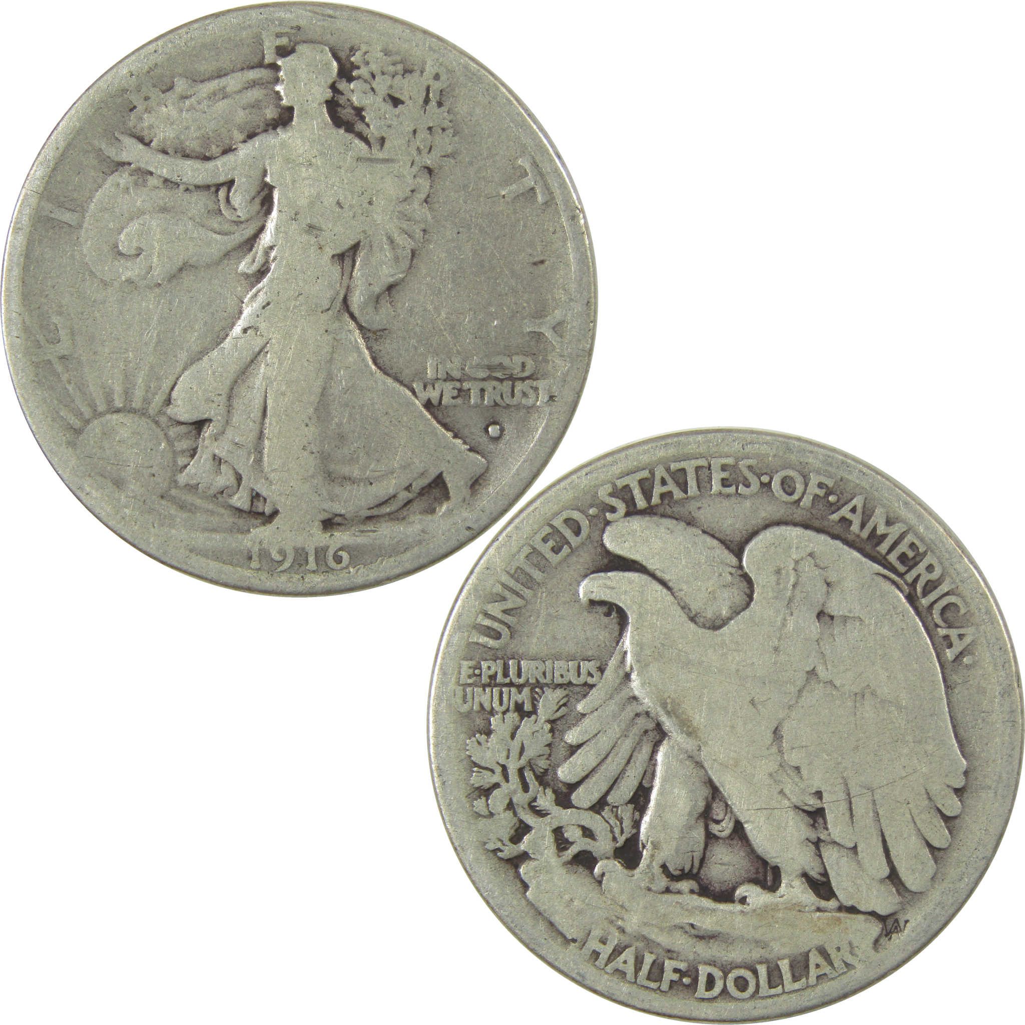 1916 S Liberty Walking Silver Half Dollar G Good 50c Coin SKU:I24101