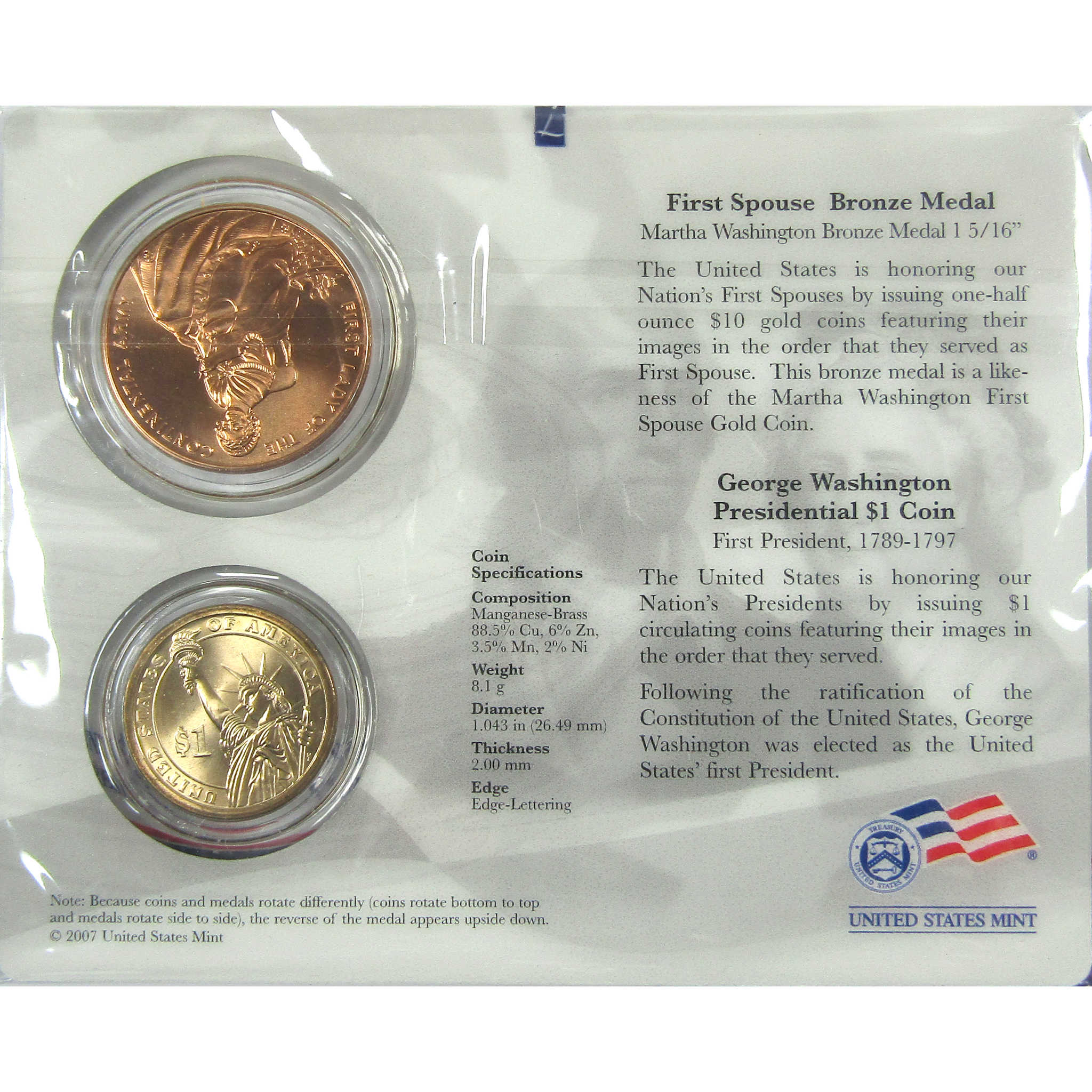 2007 George Washington First Spouse 2 Piece Set Unc SKU:CPC8973