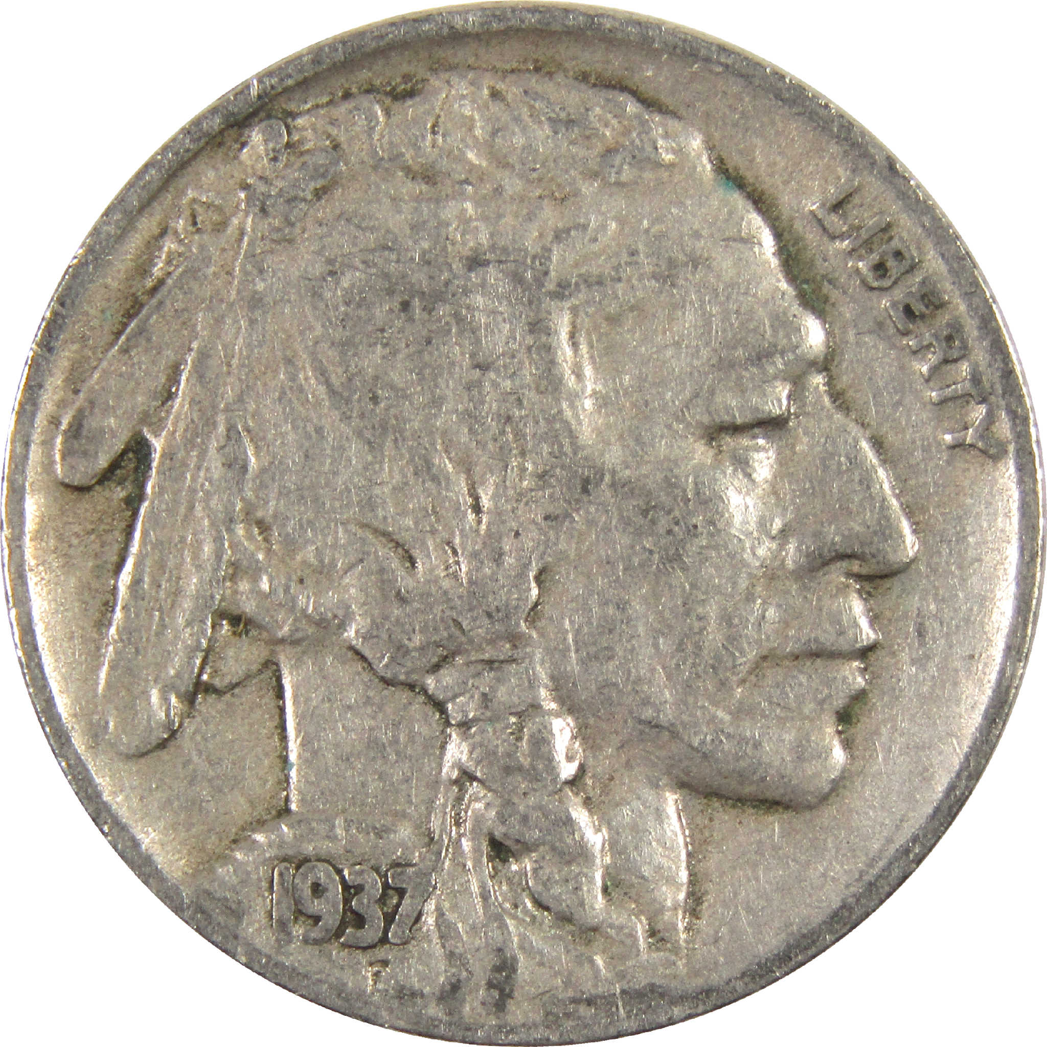 1937 S Indian Head Buffalo Nickel F Fine 5c Coin