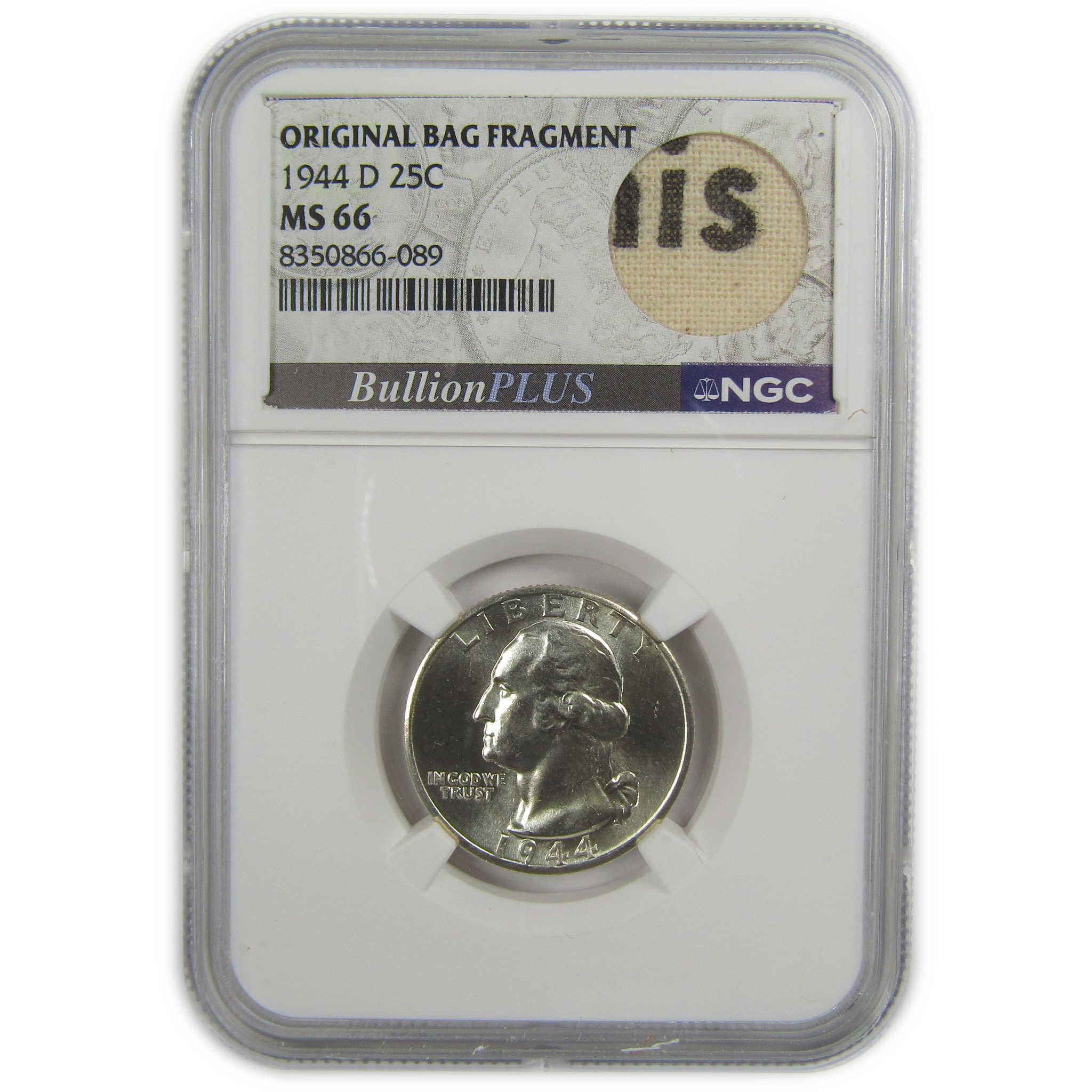 1944 D Washington Quarter MS 66 NGC Silver Bag Fragment SKU:I20502