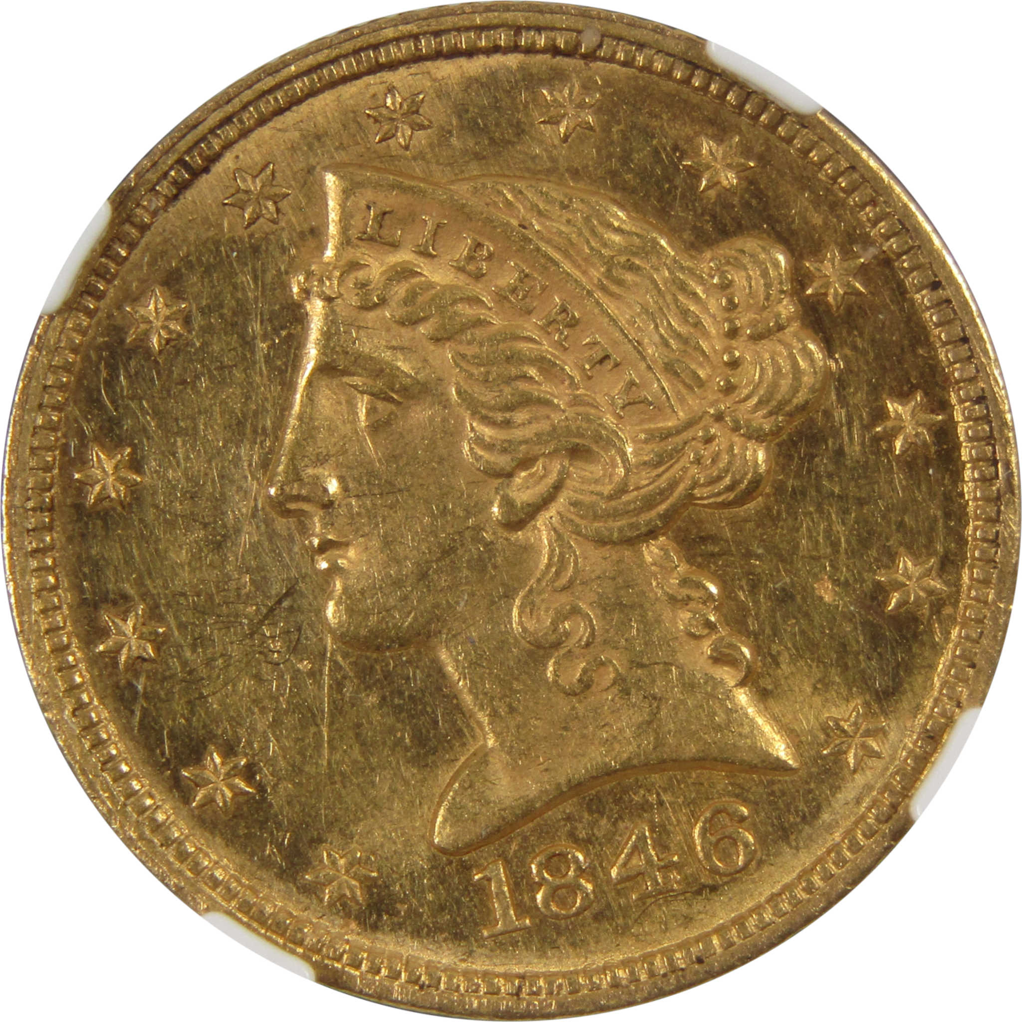 1846 Small Date Liberty Head Half Eagle Unc Details 90% Gold SKU:I9303