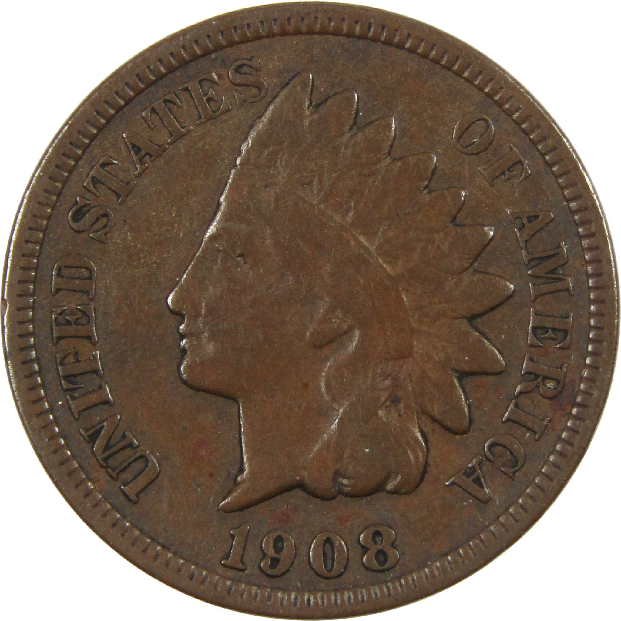 1908 S Indian Head Cent VF Very Fine Penny 1c Coin SKU:I14053