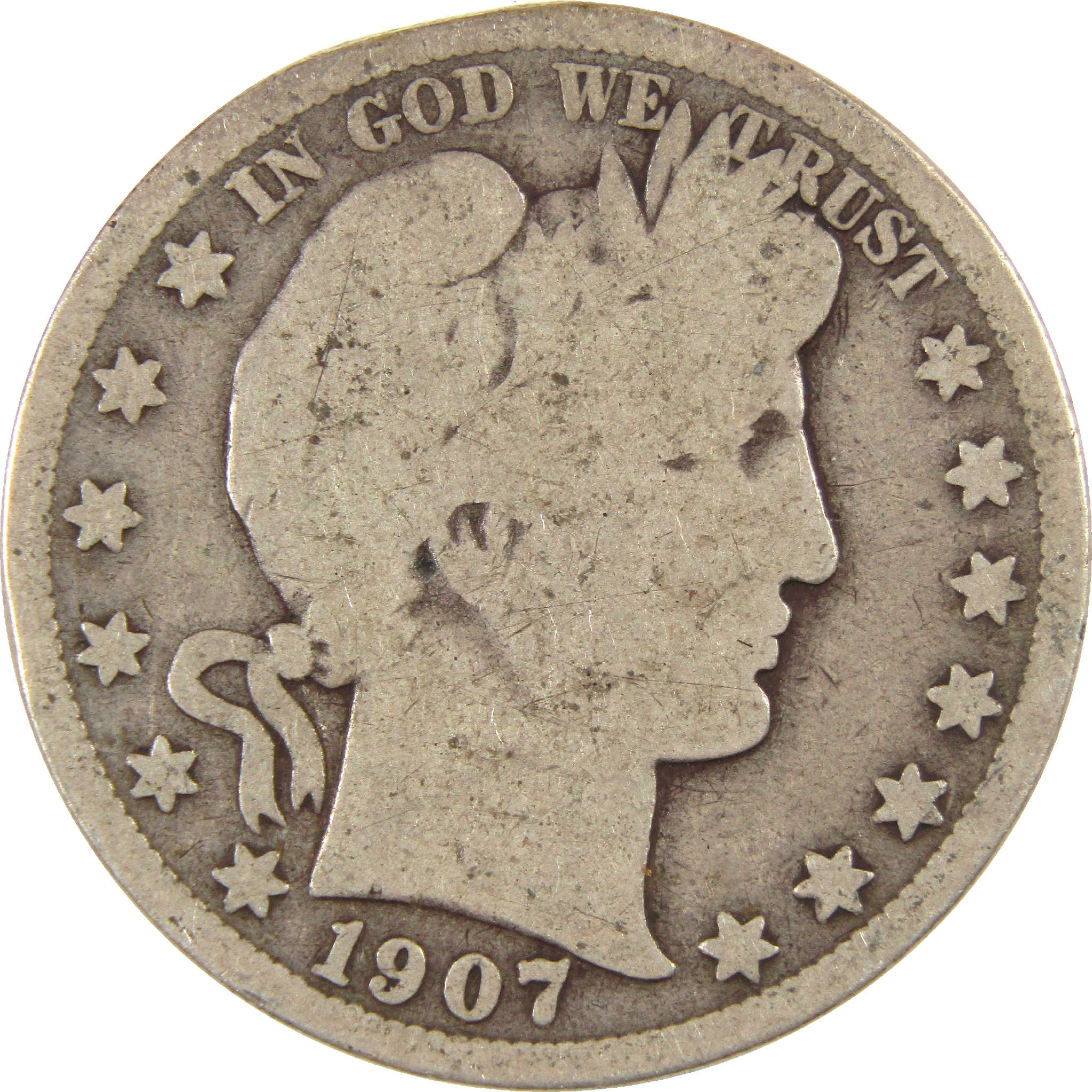 1907 D Barber Half Dollar G Good Silver 50c Coin SKU:I11530