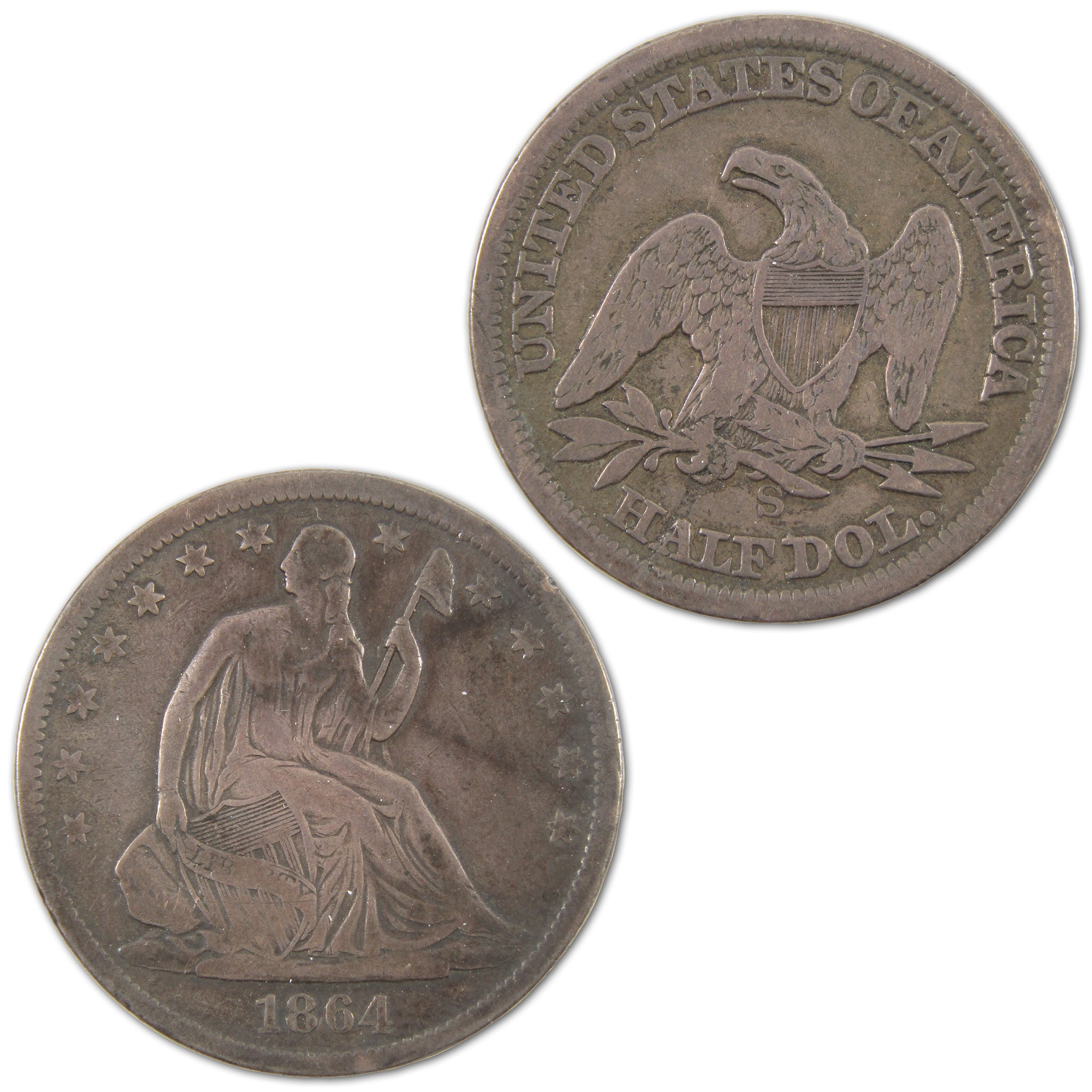 1864 S Seated Liberty Half Dollar VF Very Fine Silver 50c SKU:I10539