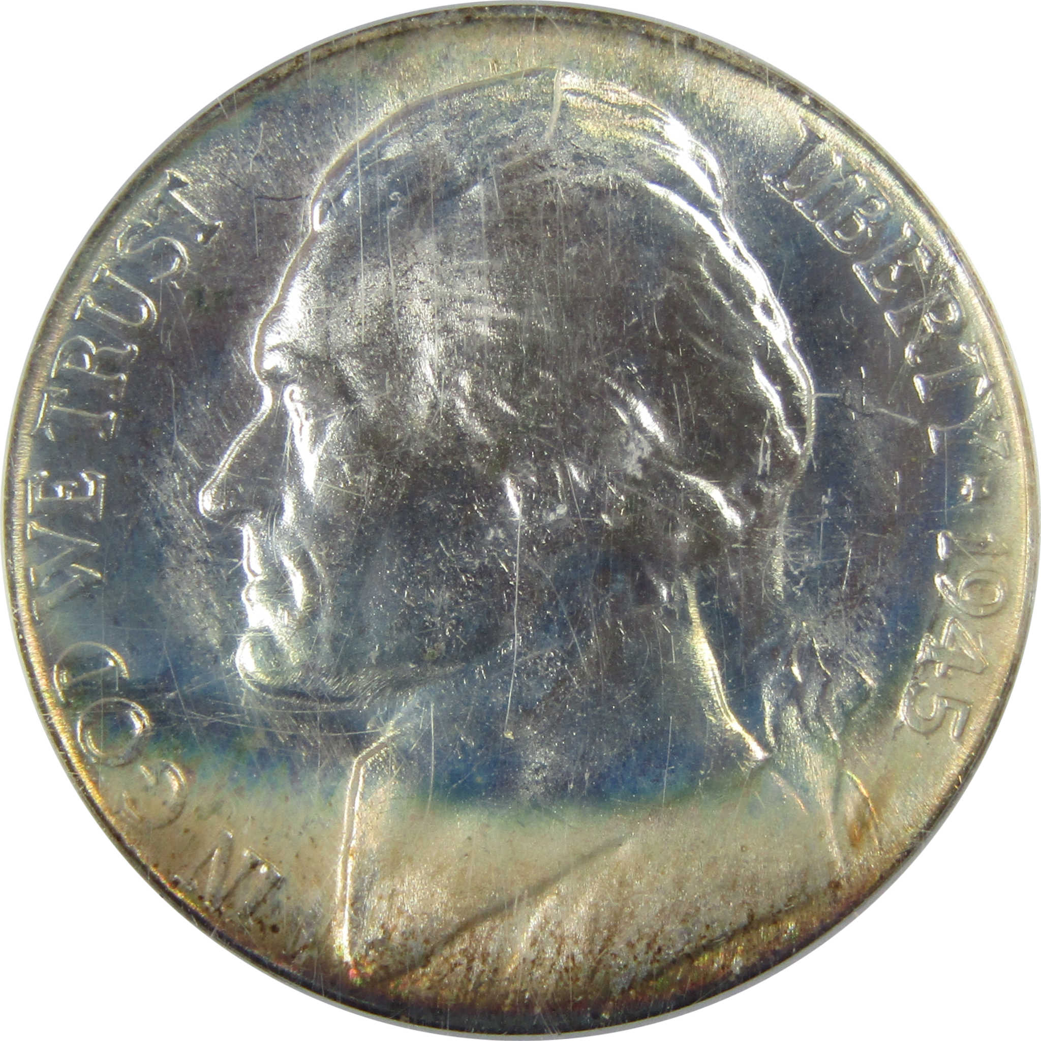 1945 P Jefferson Wartime Silver 5c MS 66 PCGS Toned SKU:I26441