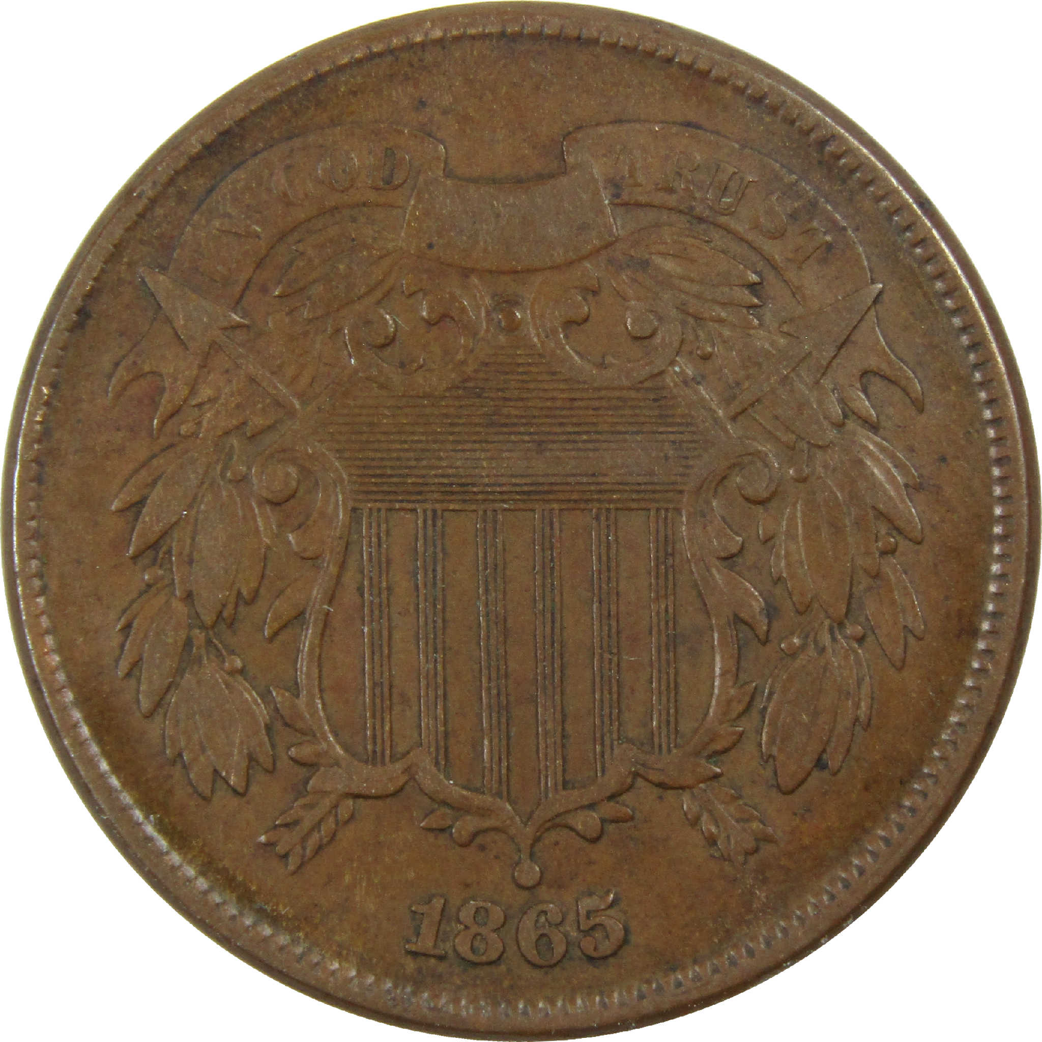 1865 Two Cent Piece F Fine 2c Coin SKU:I12590