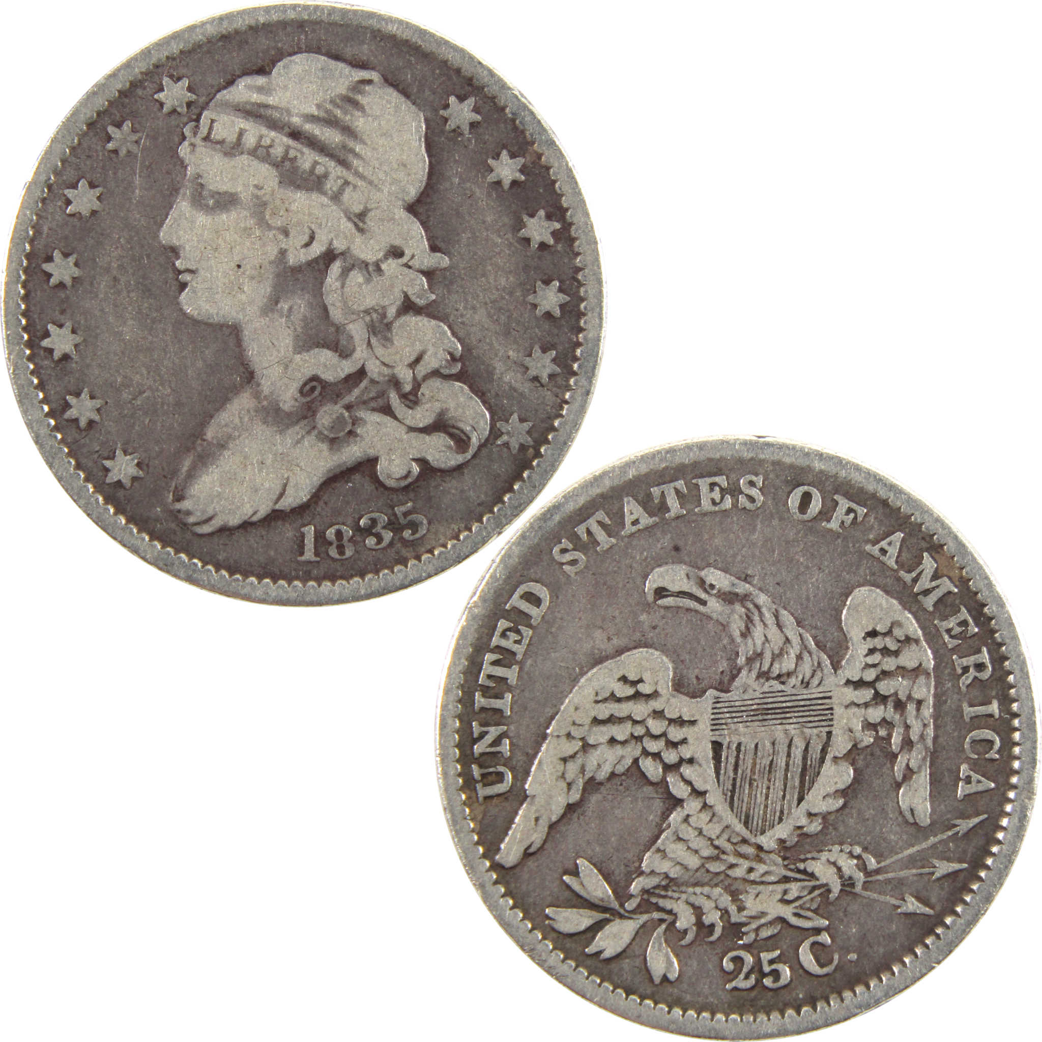 1835 Capped Bust Quarter VG Very Good 89.24% Silver 25c SKU:I11066