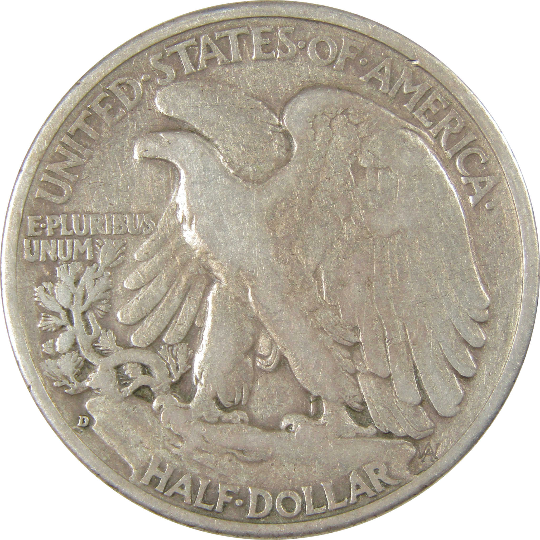 1938 D Liberty Walking Half Dollar F Fine Silver 50c Coin SKU:CP14